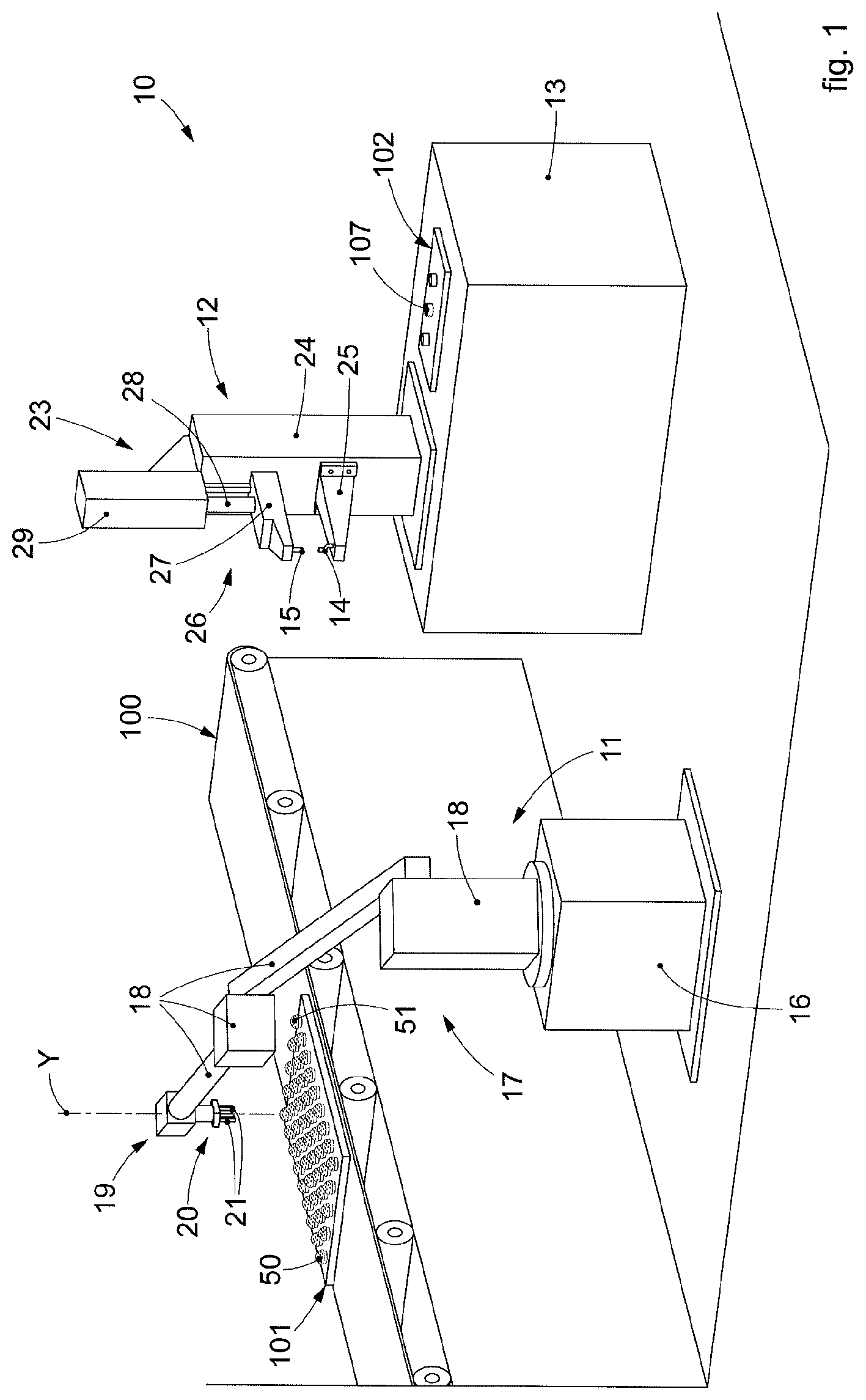 Patent US12324571 Figure 1 – Automated punching station for the production of punched components, punched component and relative production method