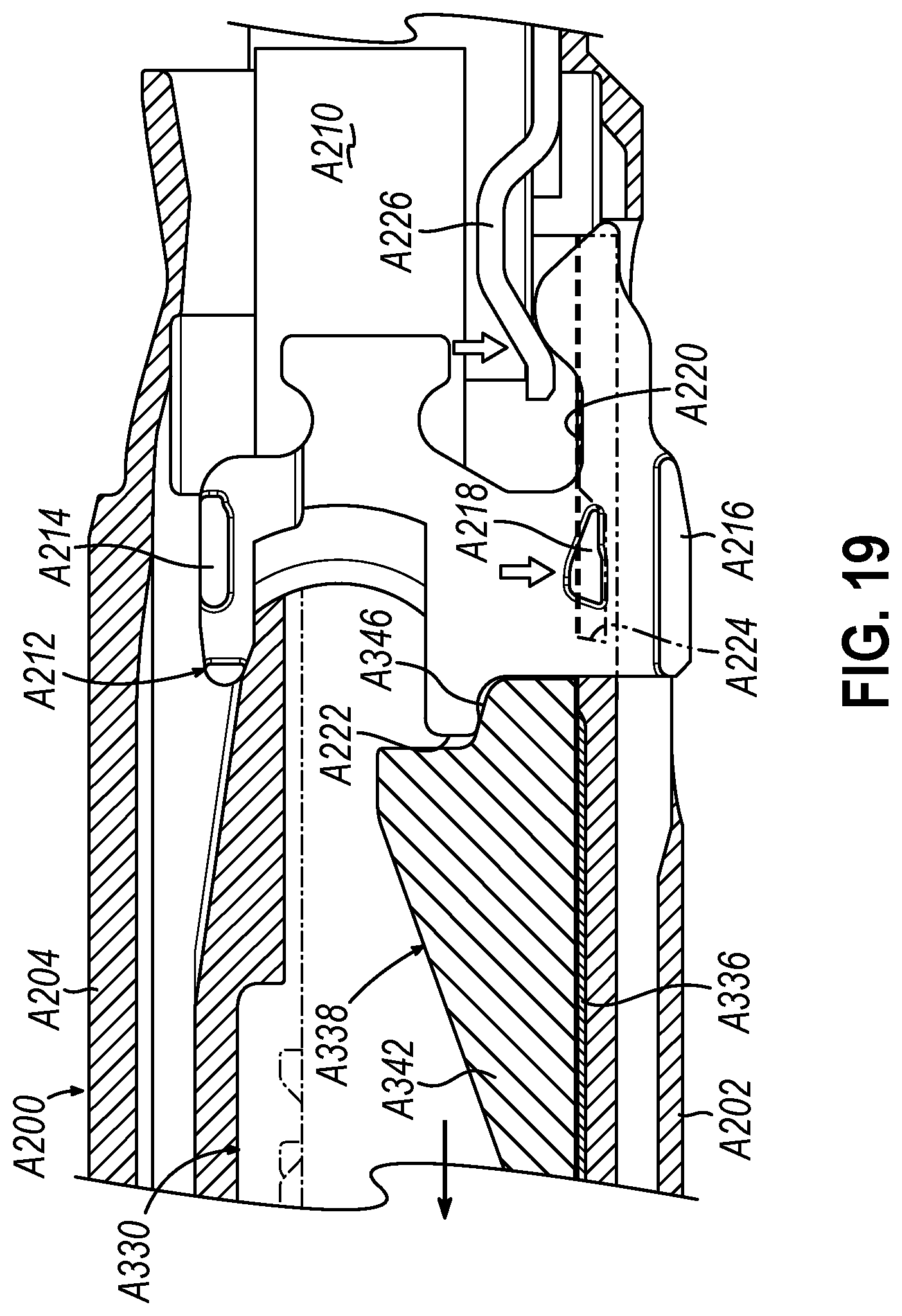 Patent US12324583 Figure 19 – Incompatible staple cartridge use prevention features for surgical stapler