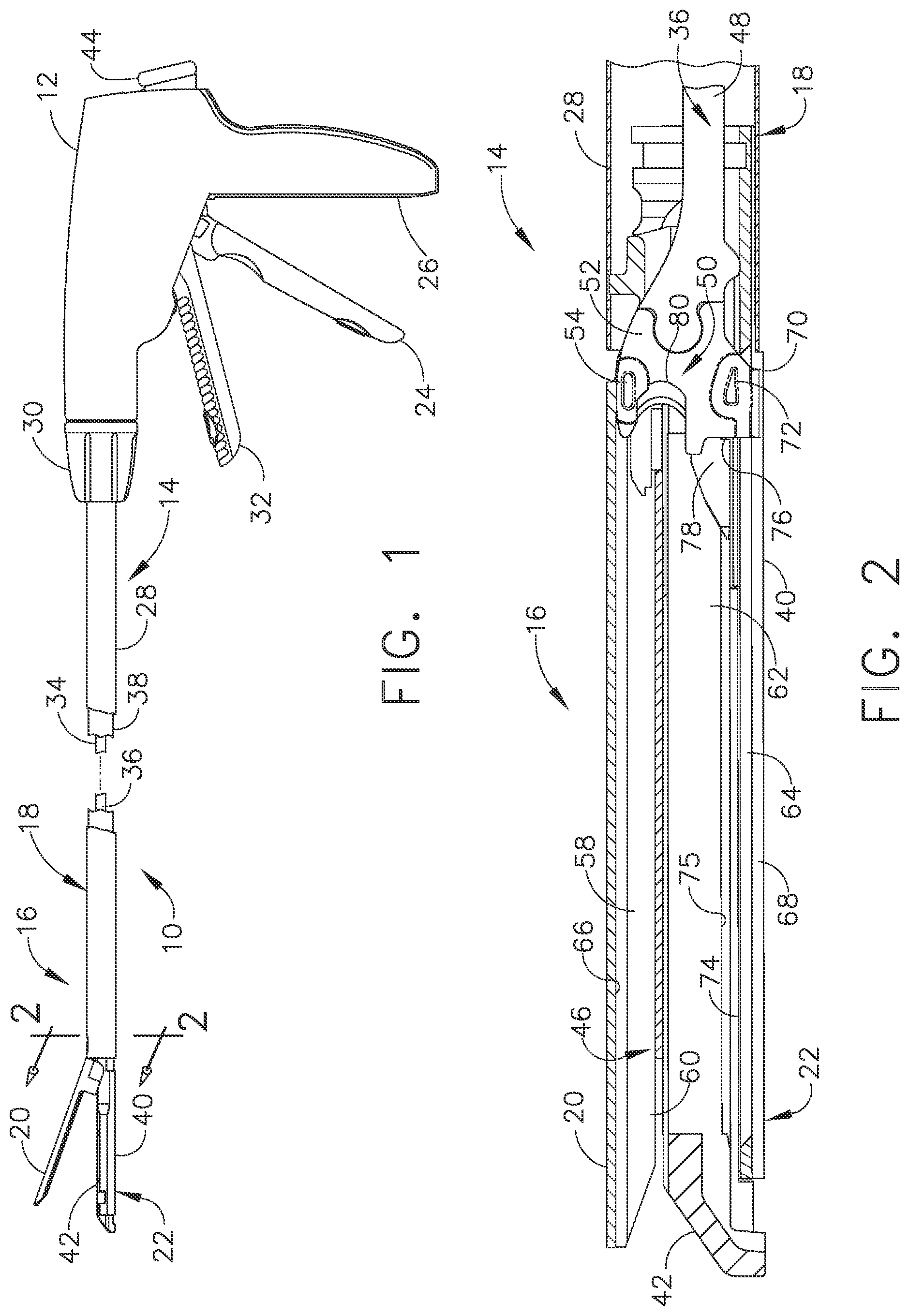 Patent US12324585 Figure 1 – Fastener cartridges including extensions having different configurations