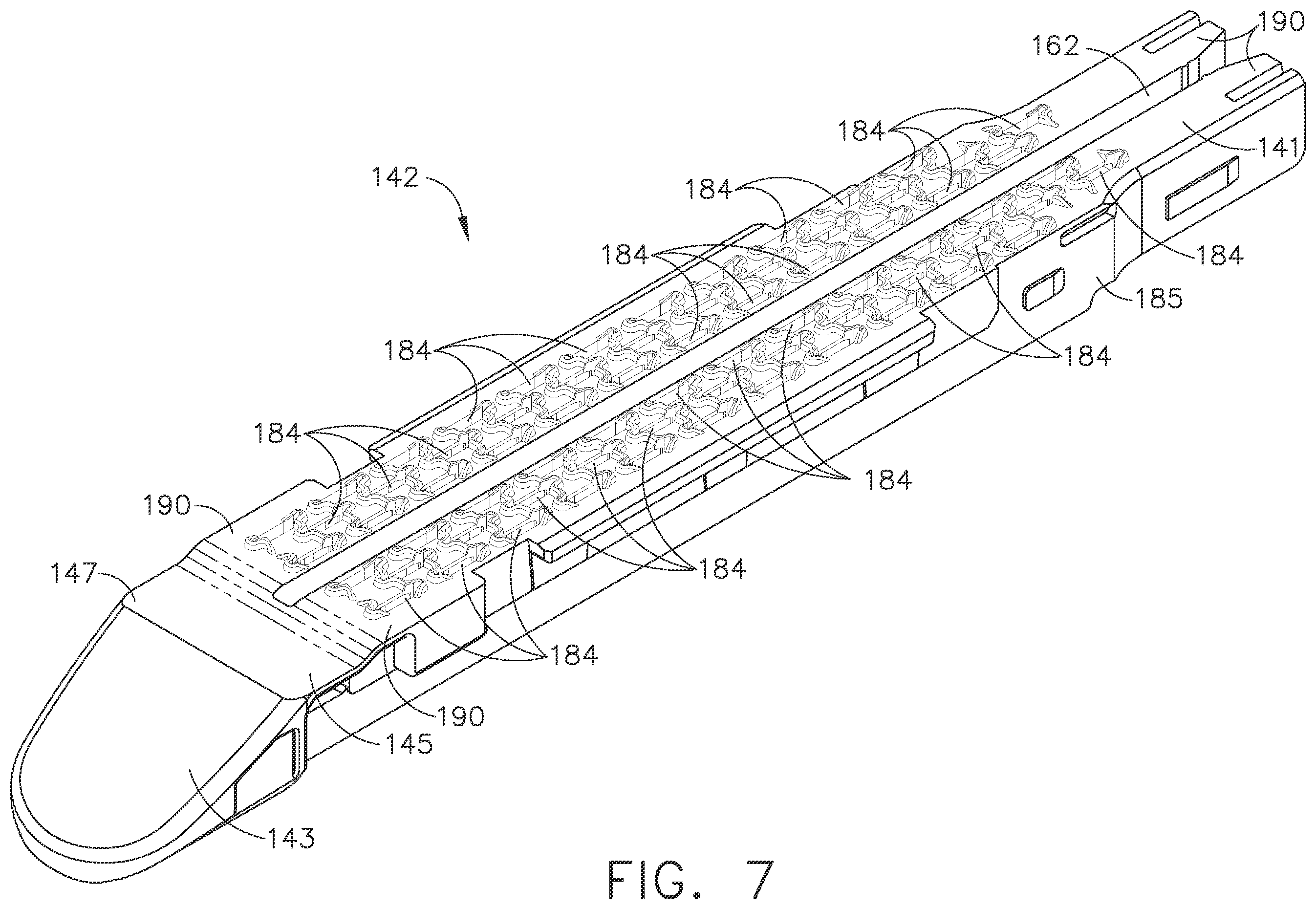 Patent US12324585 Figure 6 – Fastener cartridges including extensions having different configurations