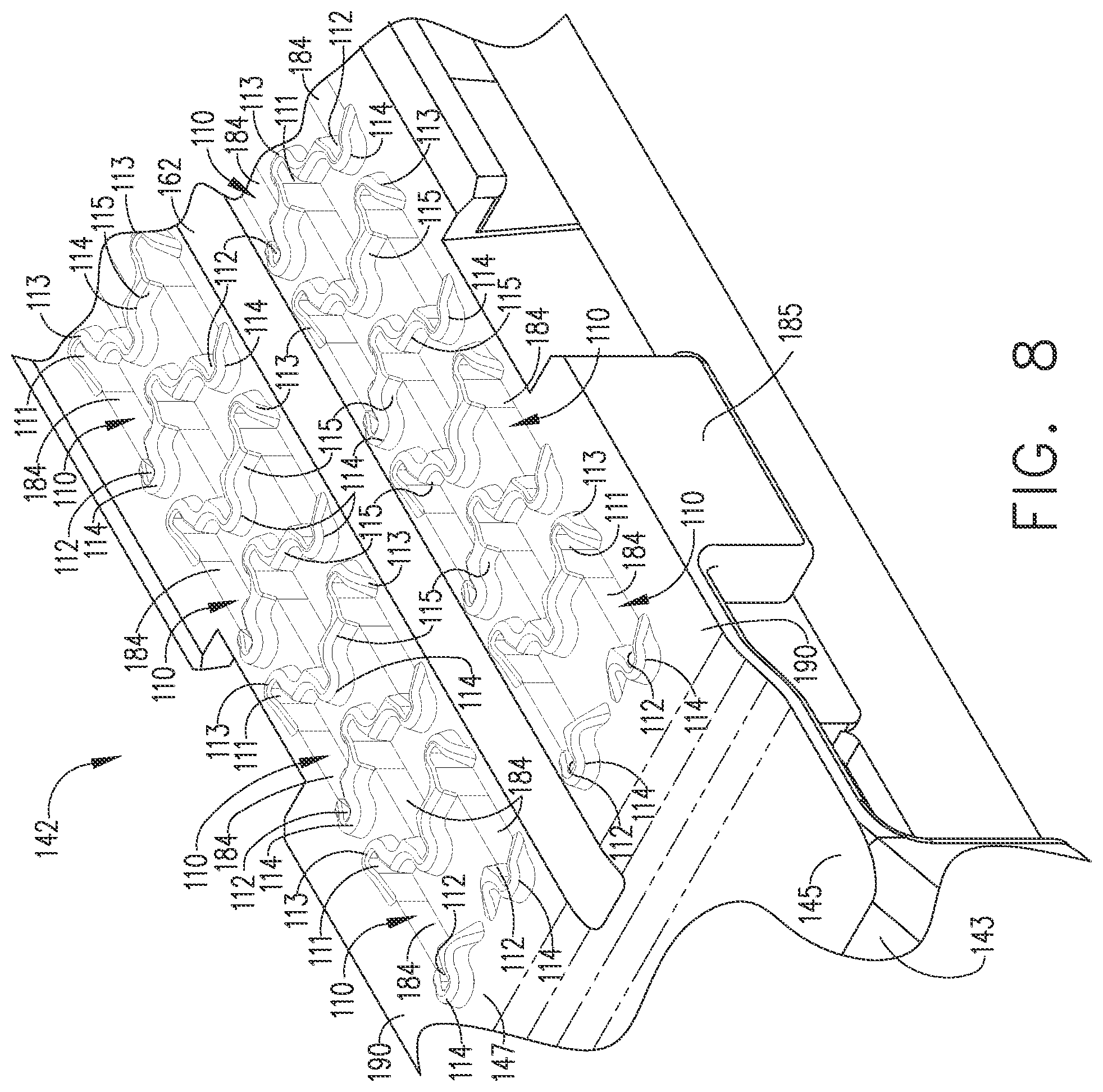 Patent US12324585 Figure 7 – Fastener cartridges including extensions having different configurations
