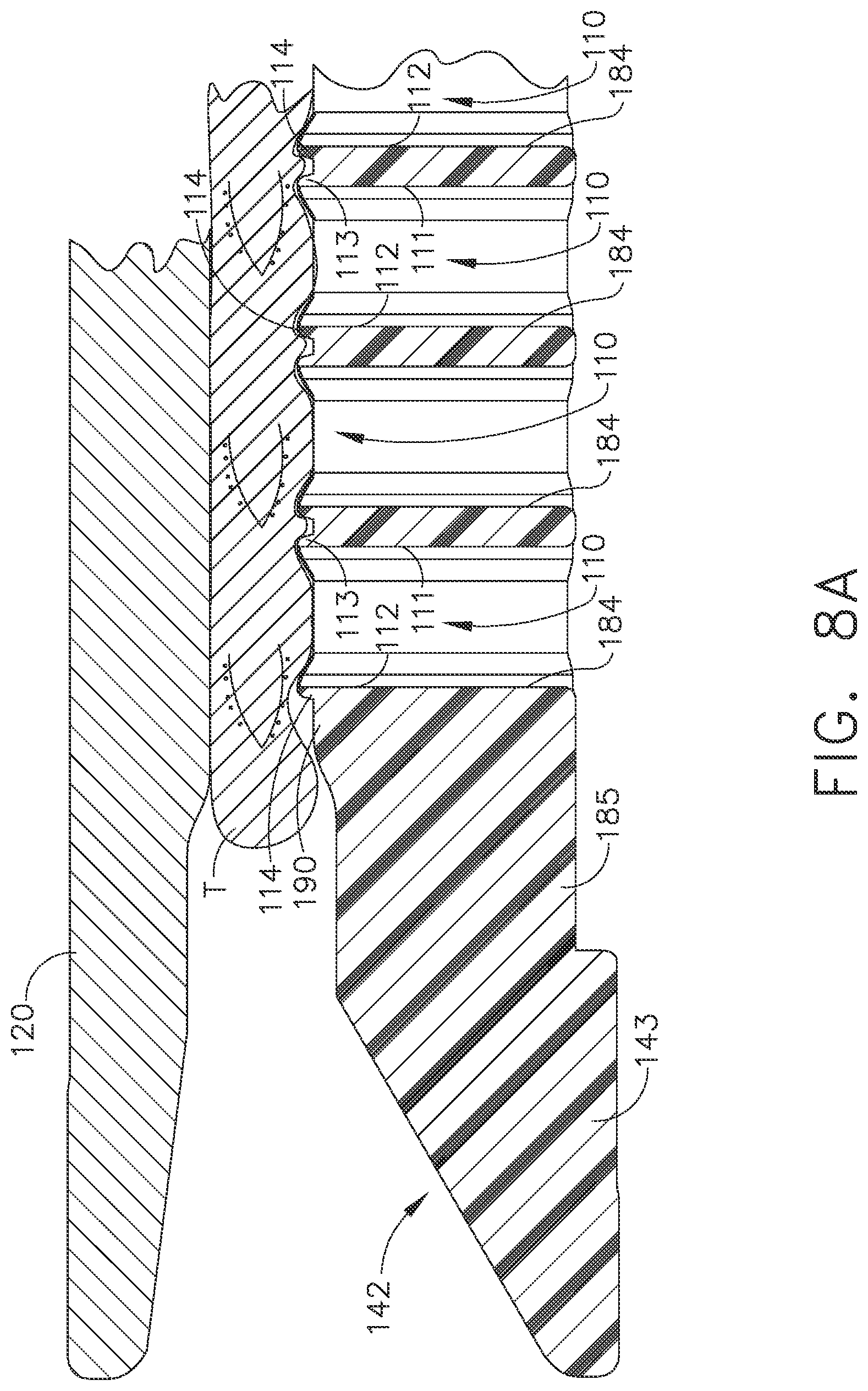 Patent US12324585 Figure 8 – Fastener cartridges including extensions having different configurations