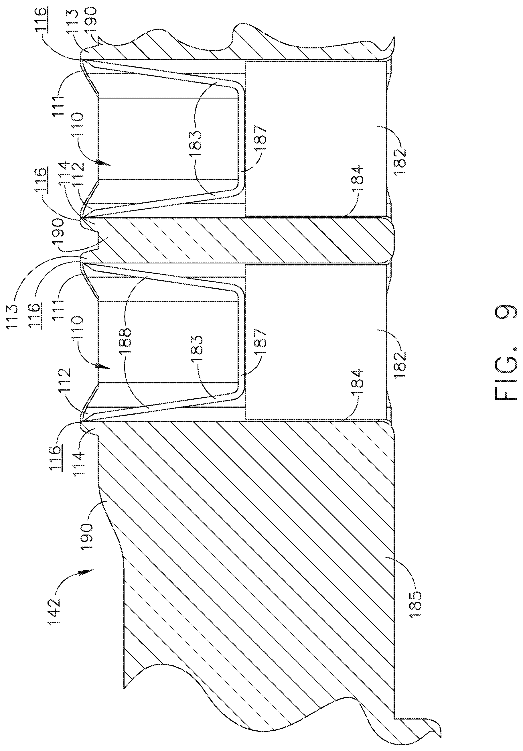 Patent US12324585 Figure 9 – Fastener cartridges including extensions having different configurations