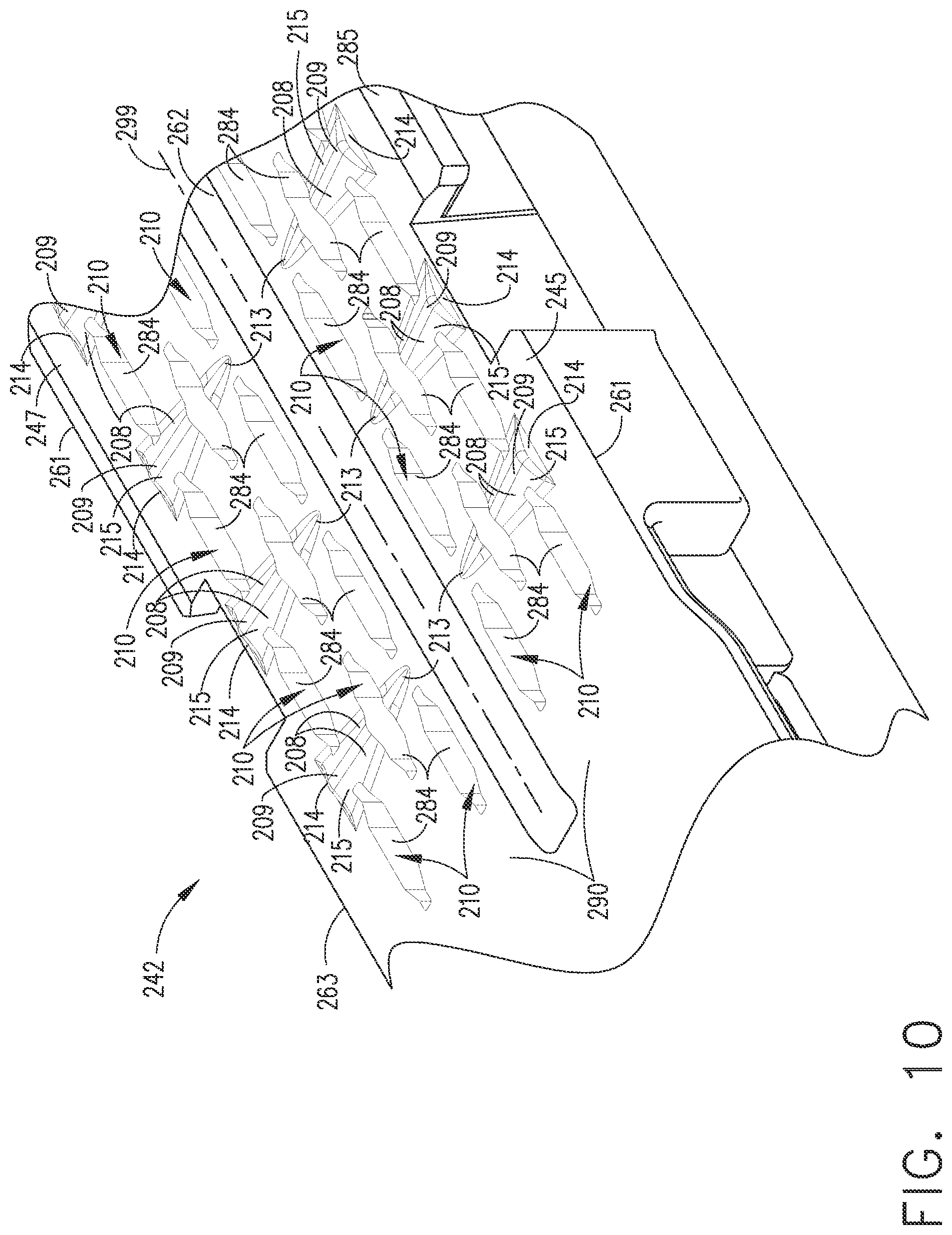 Patent US12324585 Figure 10 – Fastener cartridges including extensions having different configurations