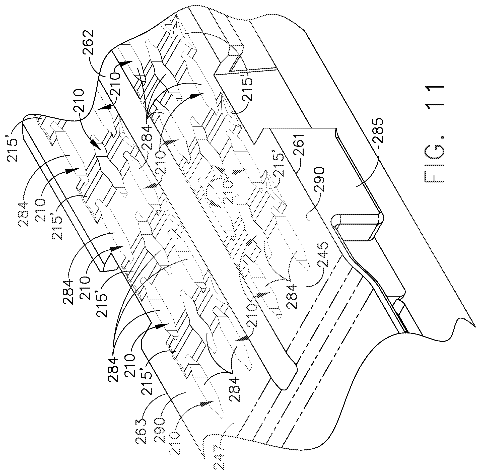 Patent US12324585 Figure 11 – Fastener cartridges including extensions having different configurations