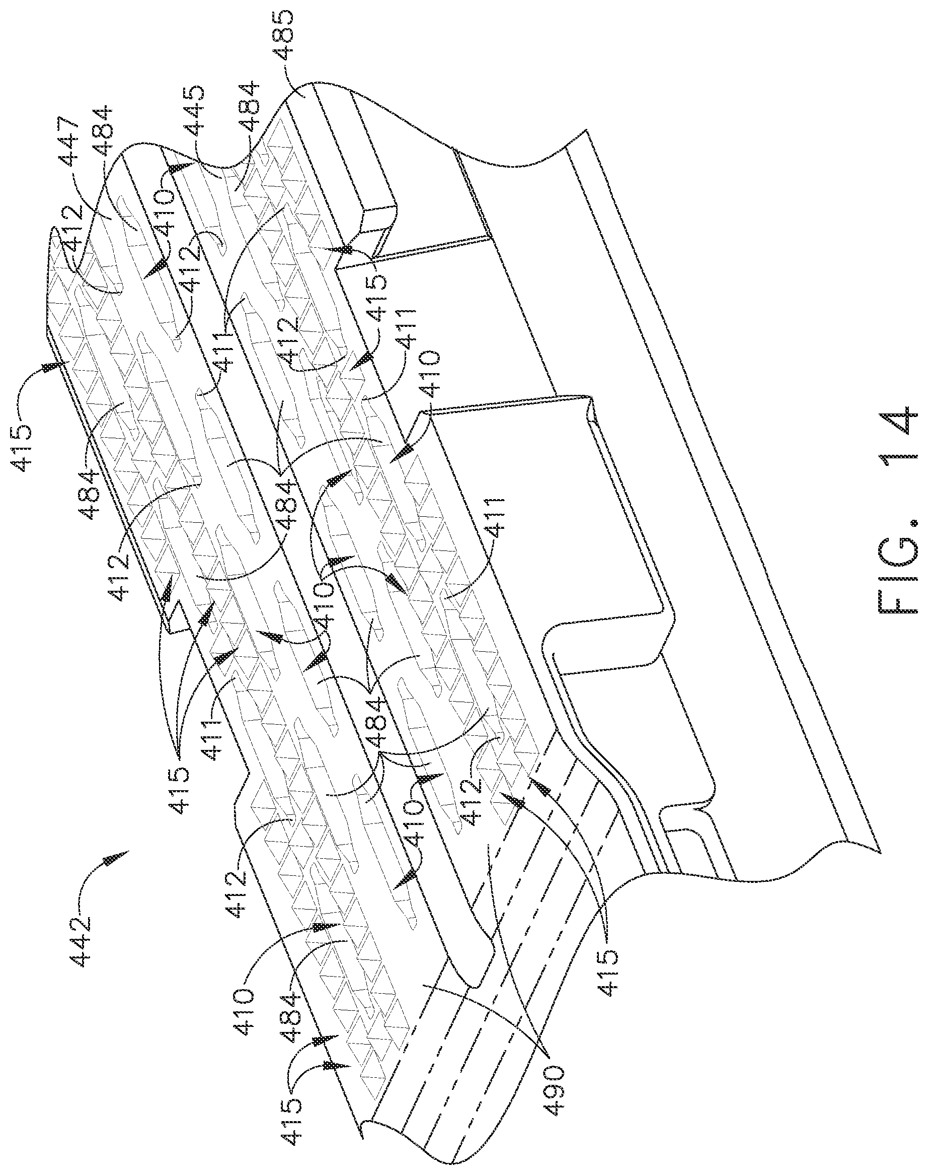 Patent US12324585 Figure 14 – Fastener cartridges including extensions having different configurations
