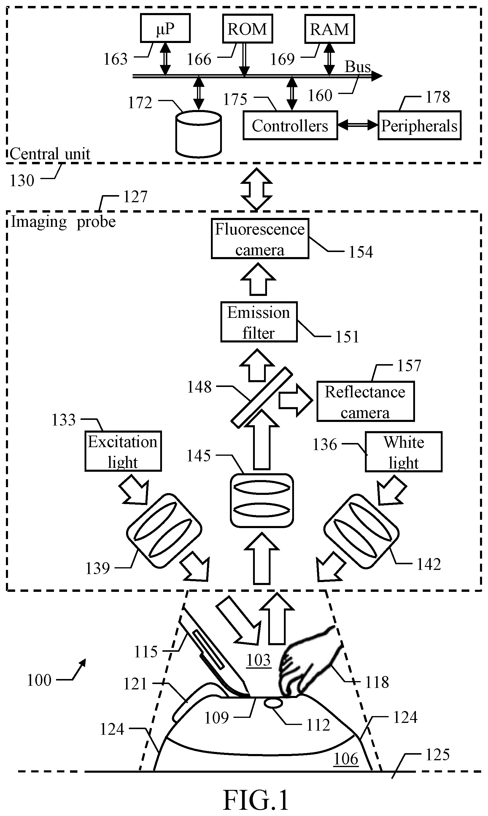 Patent US12324648 Figure 1 – Assisting medical procedures with luminescence images processed in limited informative regions identified in corresponding auxiliary images