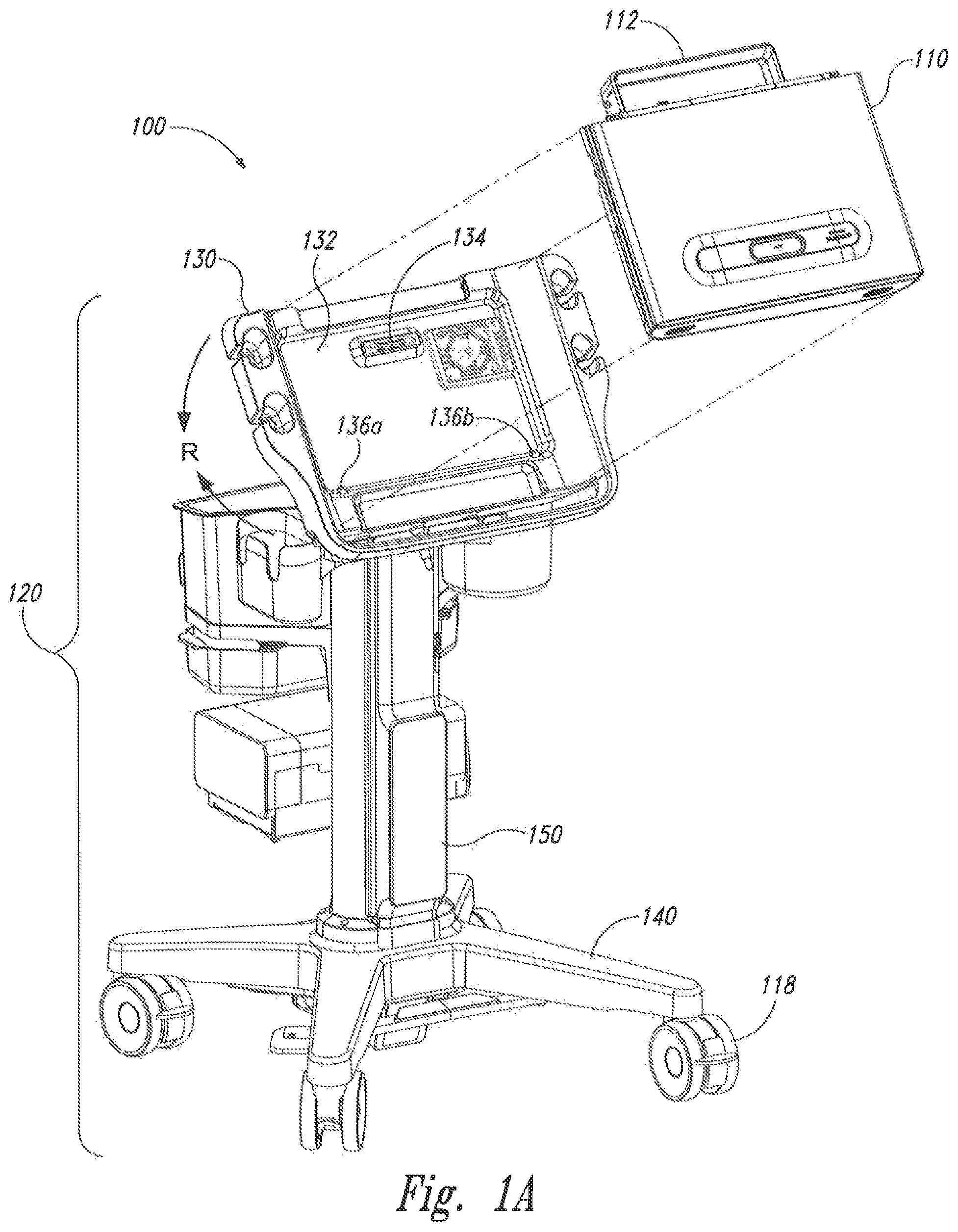 Patent US12324705 — Handle system for transport, dock retention and desktop positioning of a portable medical device — Figure 1