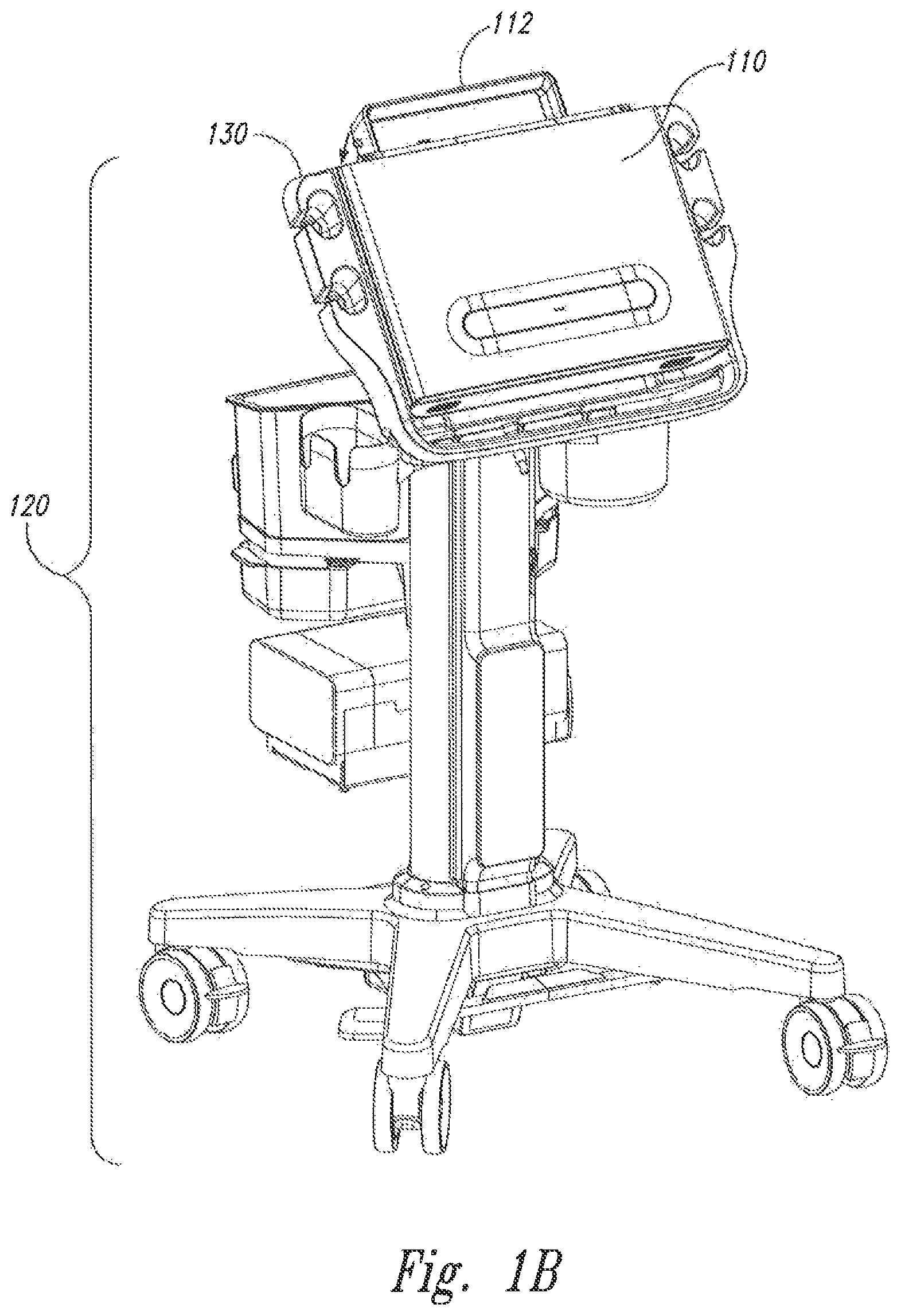 Patent US12324705 Figure 2 – Handle system for transport, dock retention and desktop positioning of a portable medical device