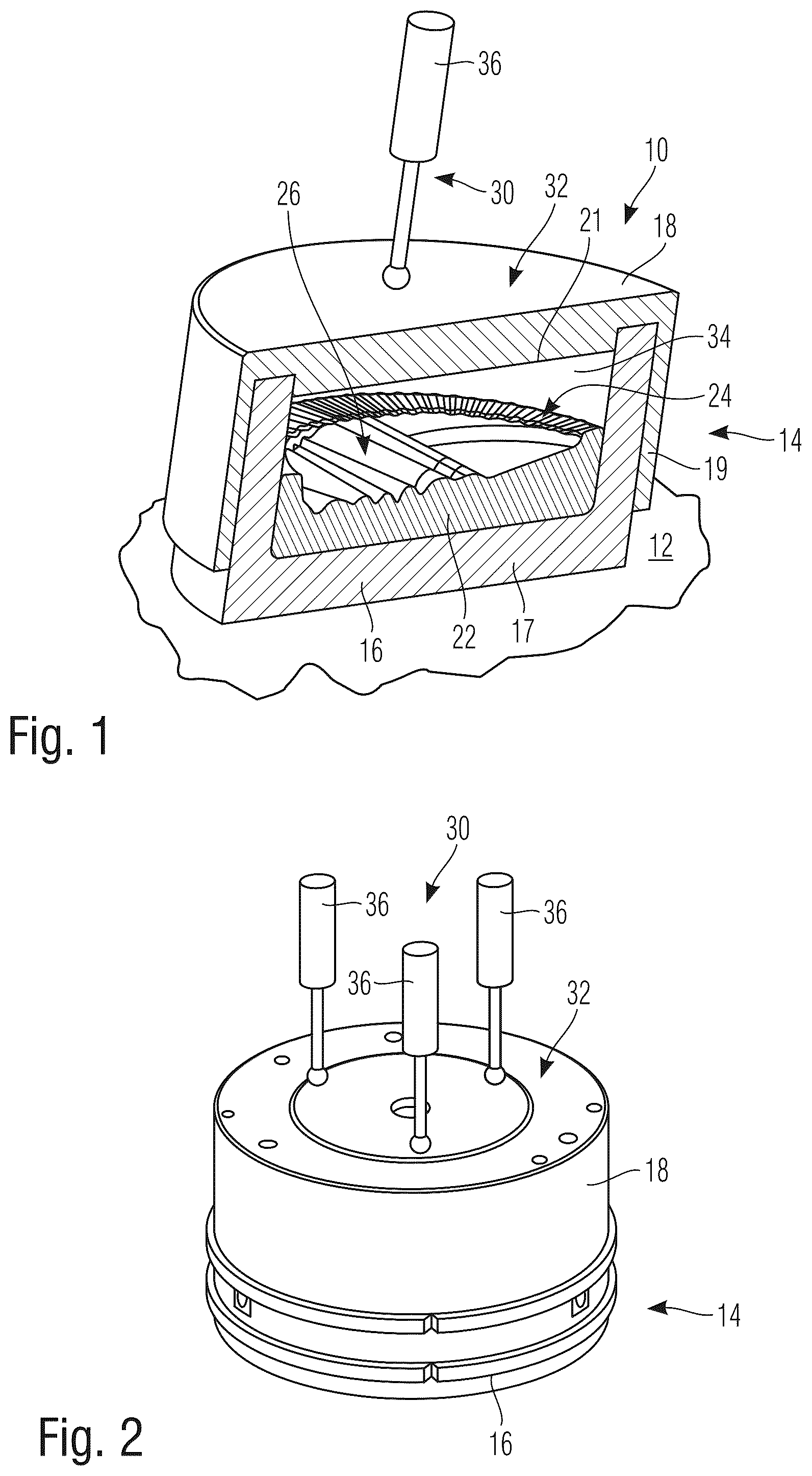 Patent US12324713 Figure 1 – Manufacturing device for the manufacture of a blank for a dental restoration part, method for manufacturing a blank for a dental restoration part, as well as blank