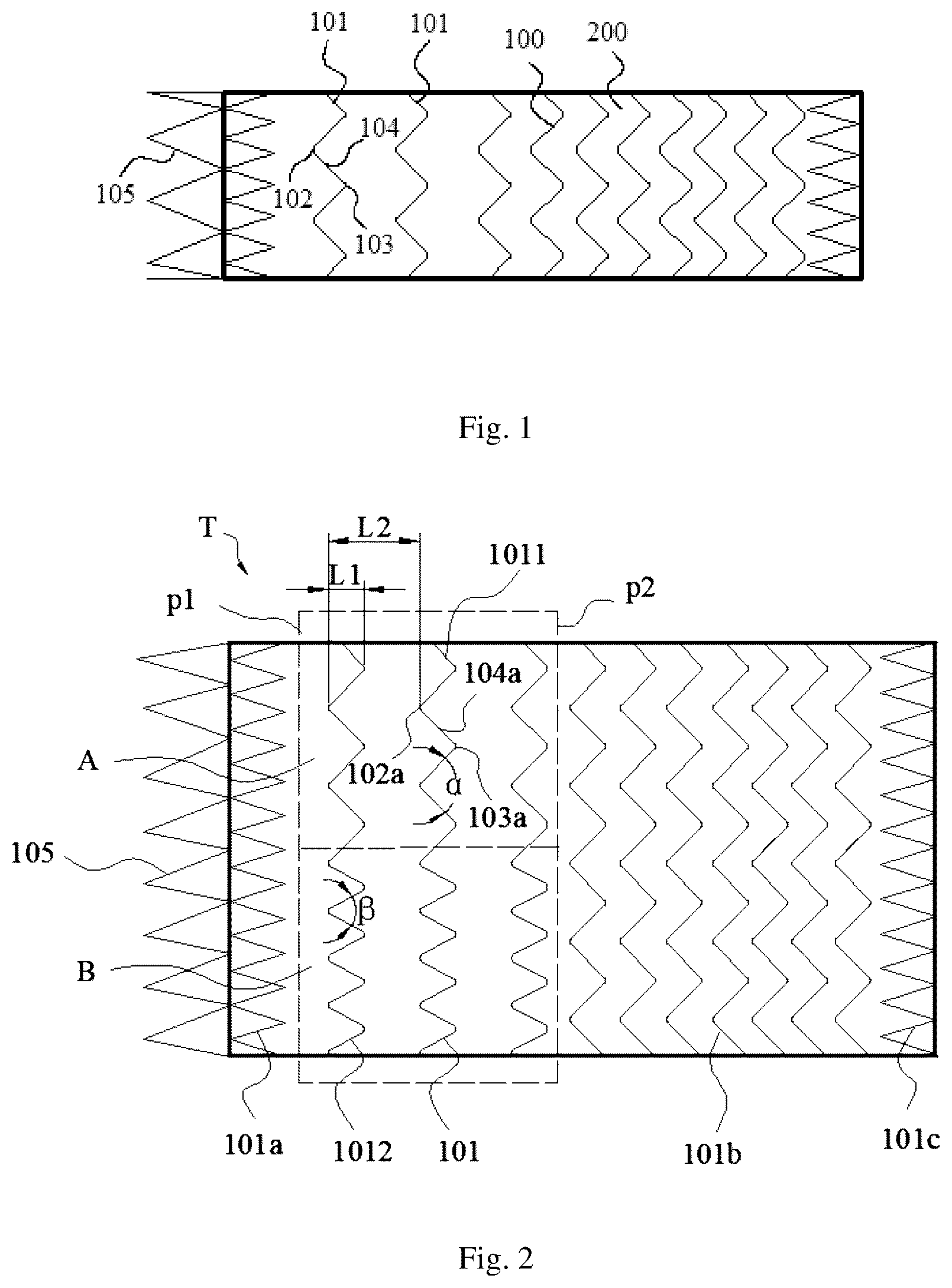 Patent US12324735 Figure 1 – Stent graft with variable coverage of wavy rings