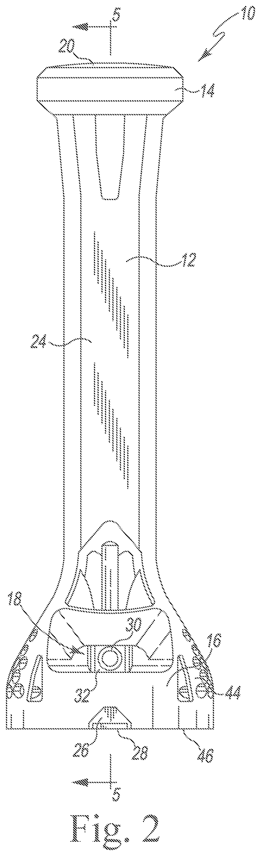 Patent US12324749 Figure 2 – Impaction handle for implanting a tibial tray of an orthopaedic knee prosthesis and associated method of making the same
