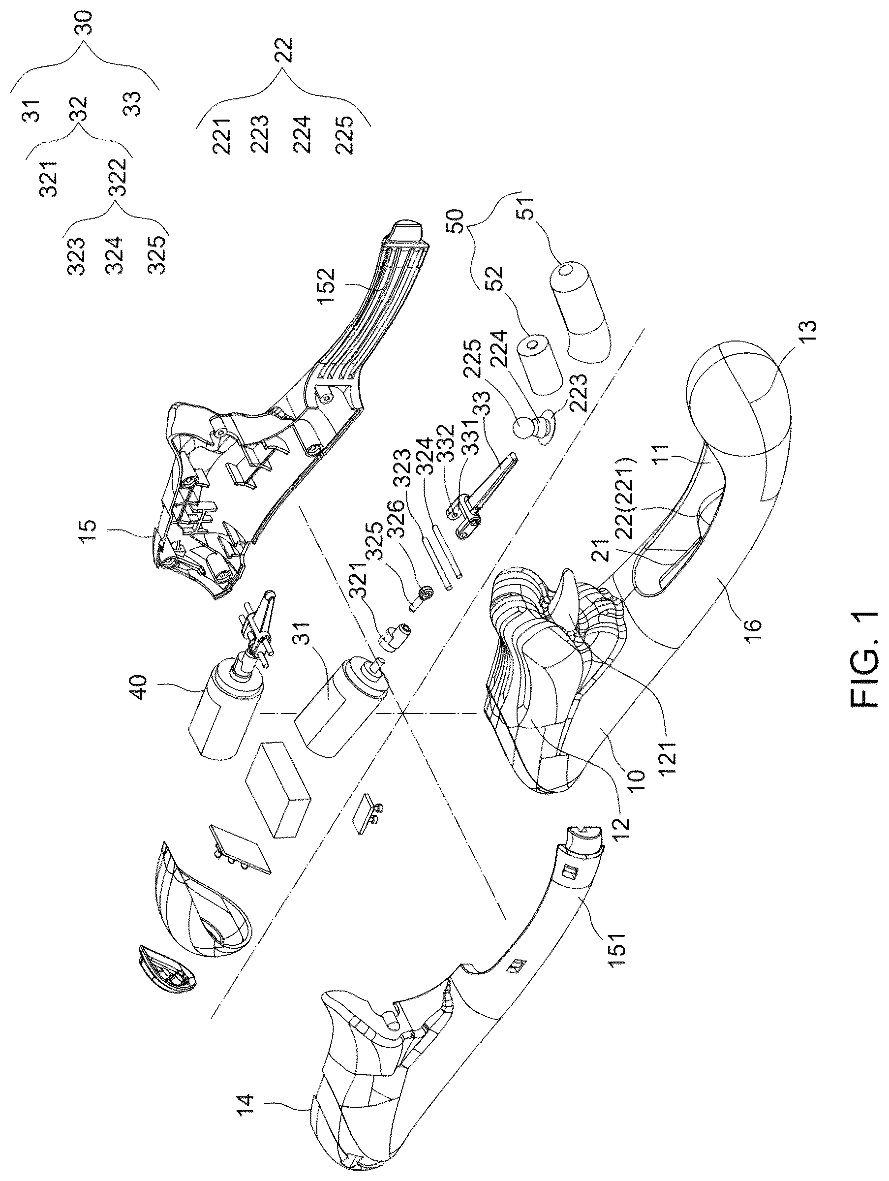 Patent US12324785 Figure 1 – Massage tool with patting structure