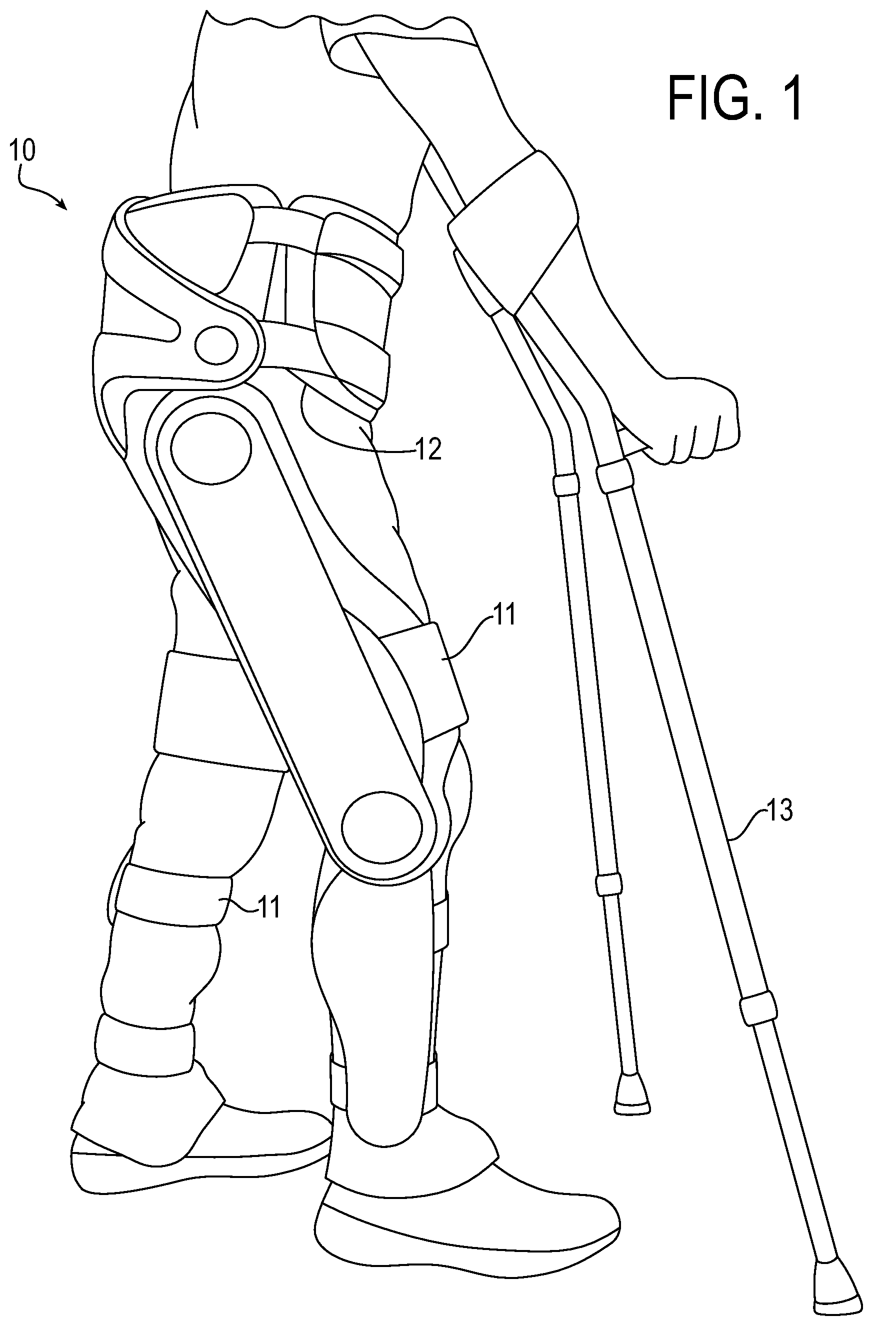 Patent US12324914 — Structural integration and enhanced control of functional electrical stimulation in an exoskeleton device — Figure 1
