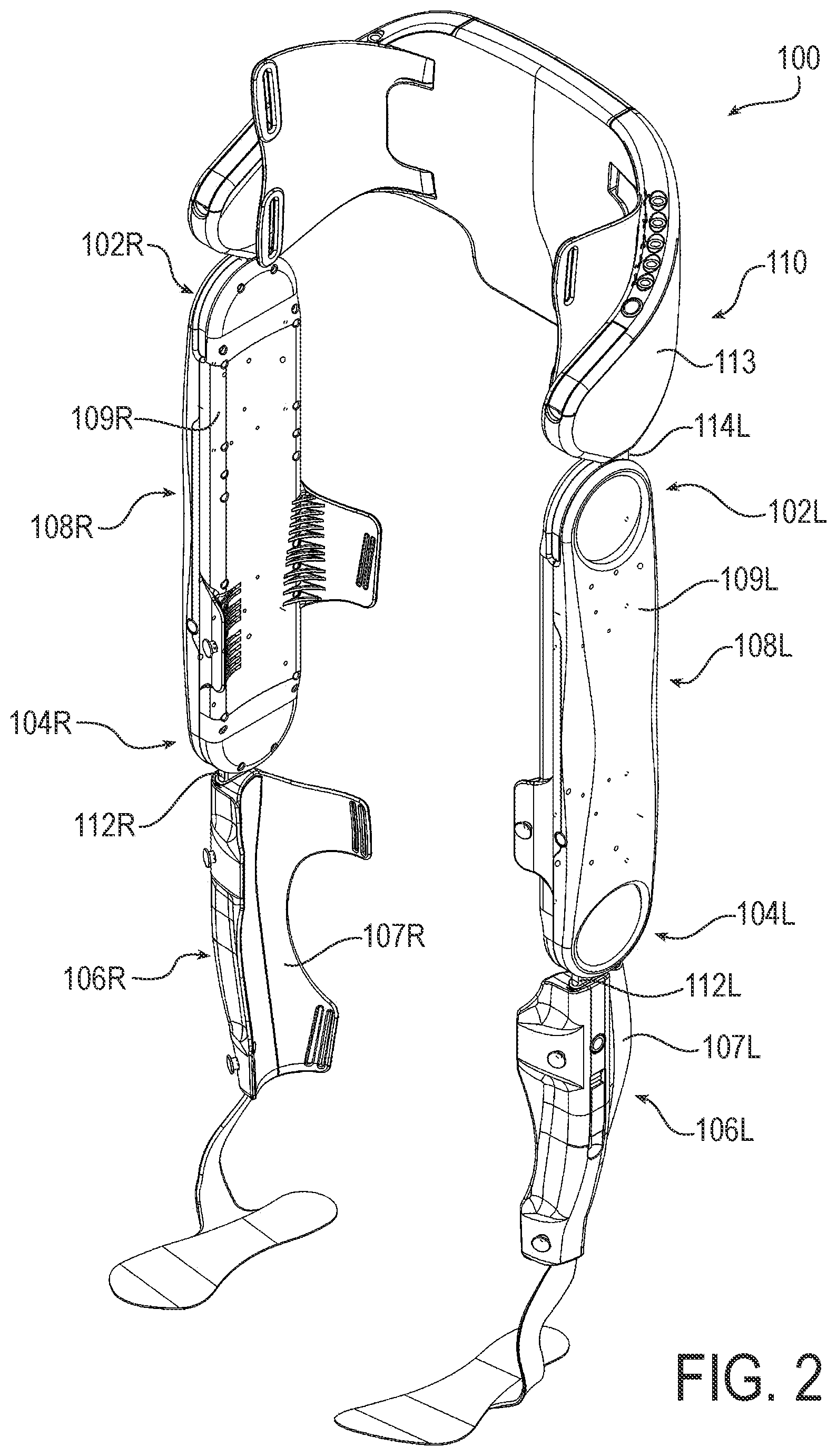 Patent US12324914 Figure 2 – Structural integration and enhanced control of functional electrical stimulation in an exoskeleton device