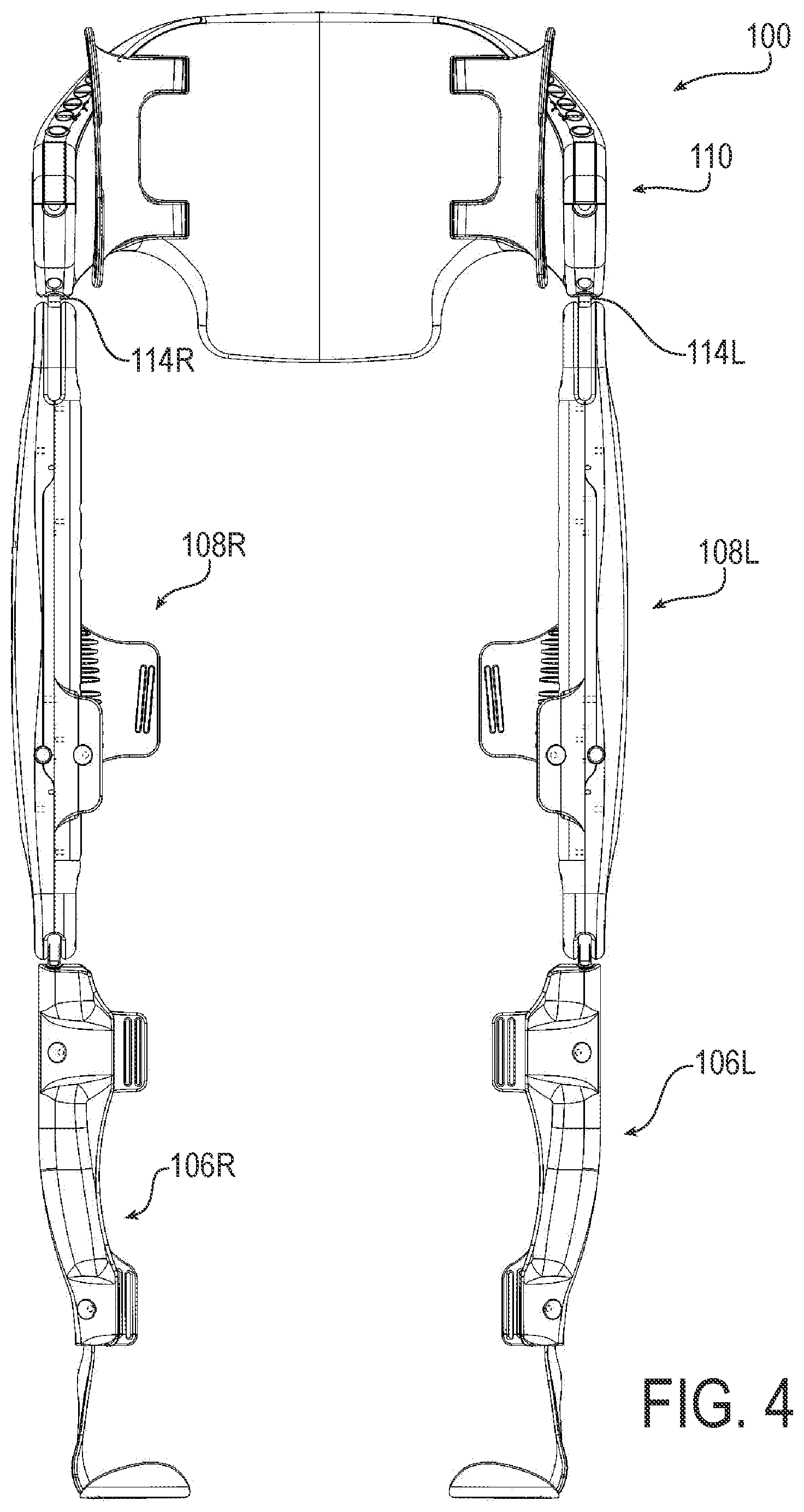 Patent US12324914 Figure 4 – Structural integration and enhanced control of functional electrical stimulation in an exoskeleton device