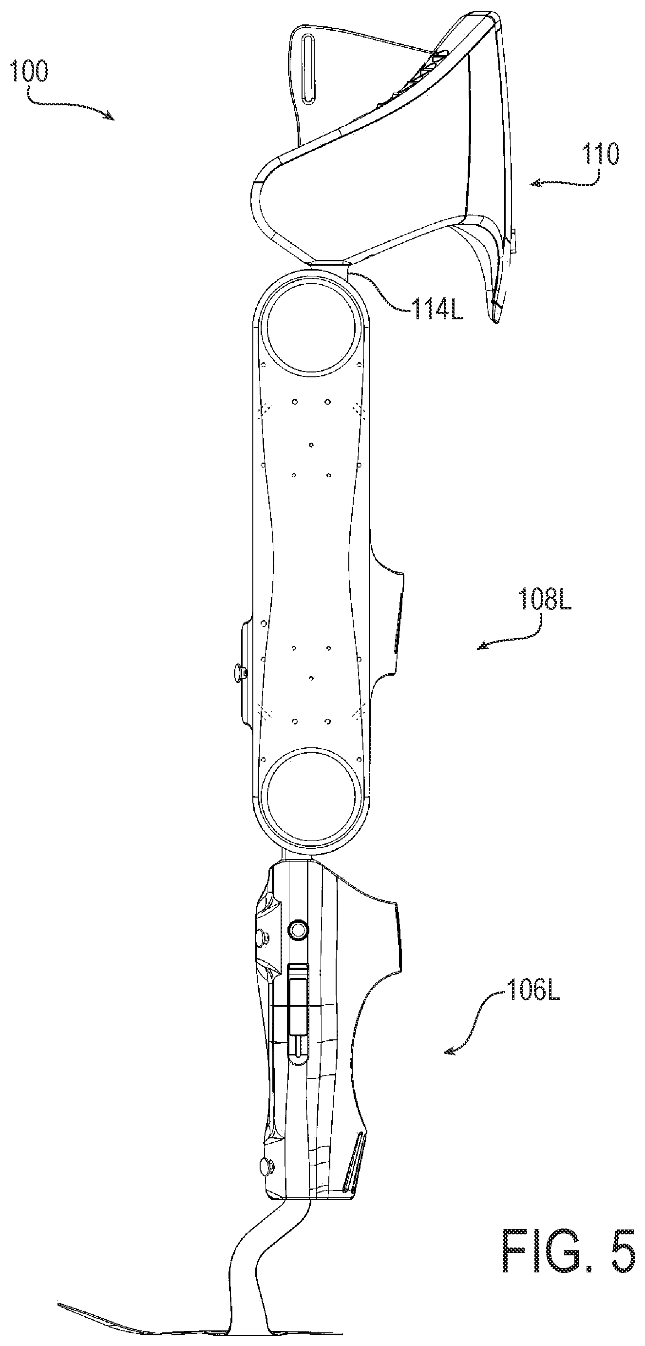 Patent US12324914 Figure 5 – Structural integration and enhanced control of functional electrical stimulation in an exoskeleton device