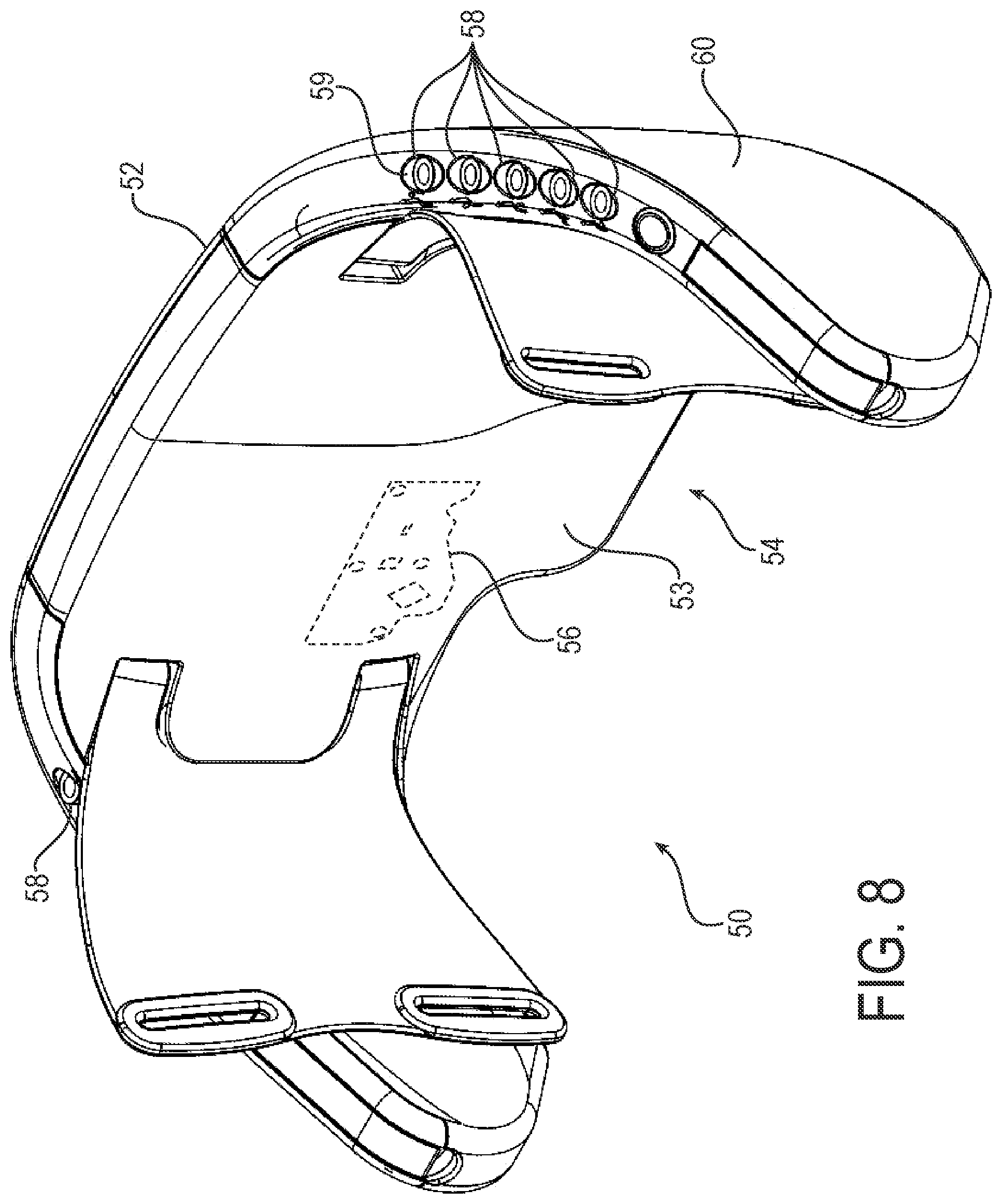 Patent US12324914 Figure 8 – Structural integration and enhanced control of functional electrical stimulation in an exoskeleton device