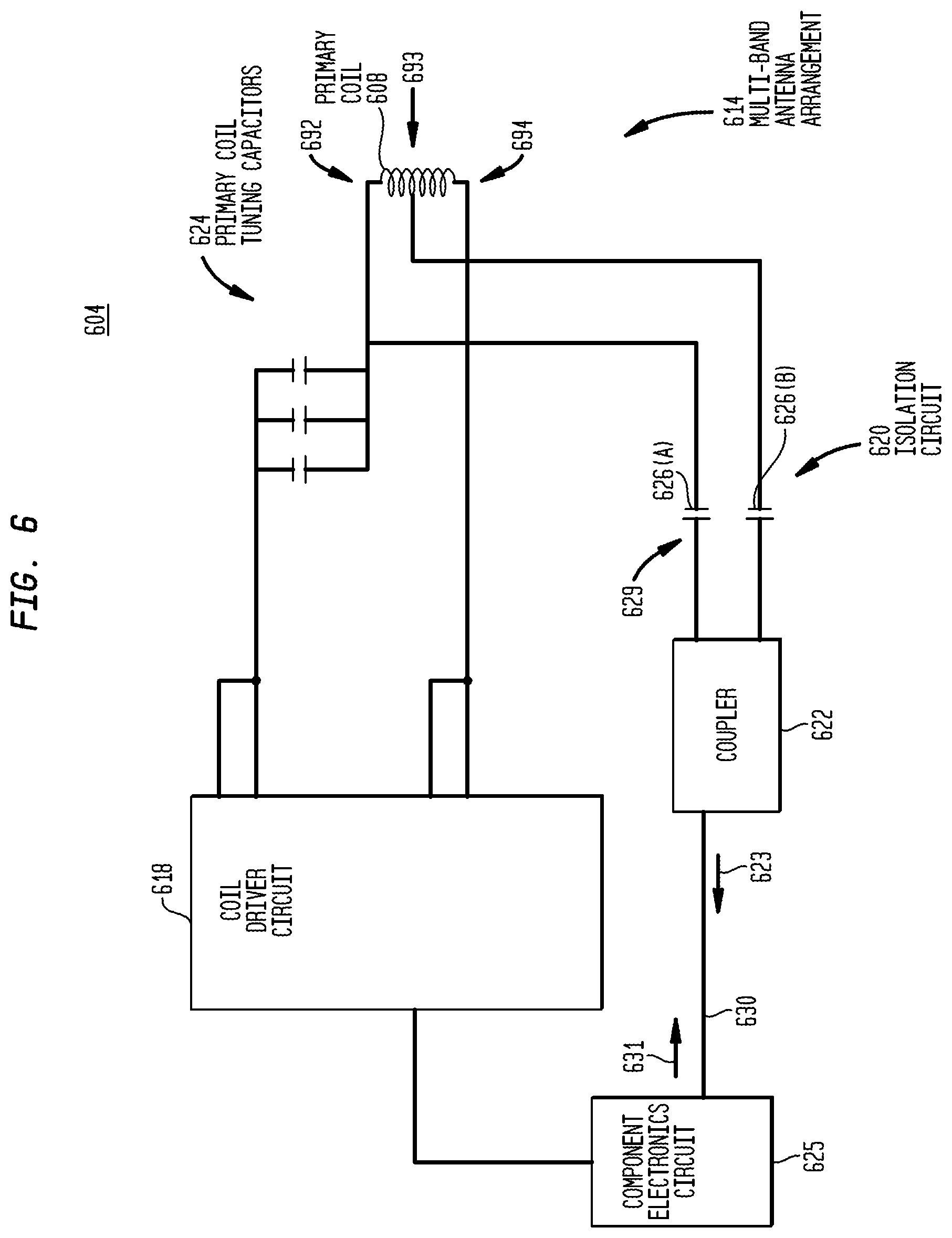 Patent US12324921 Figure 6 – Implantable medical device system with multi-band antenna arrangement