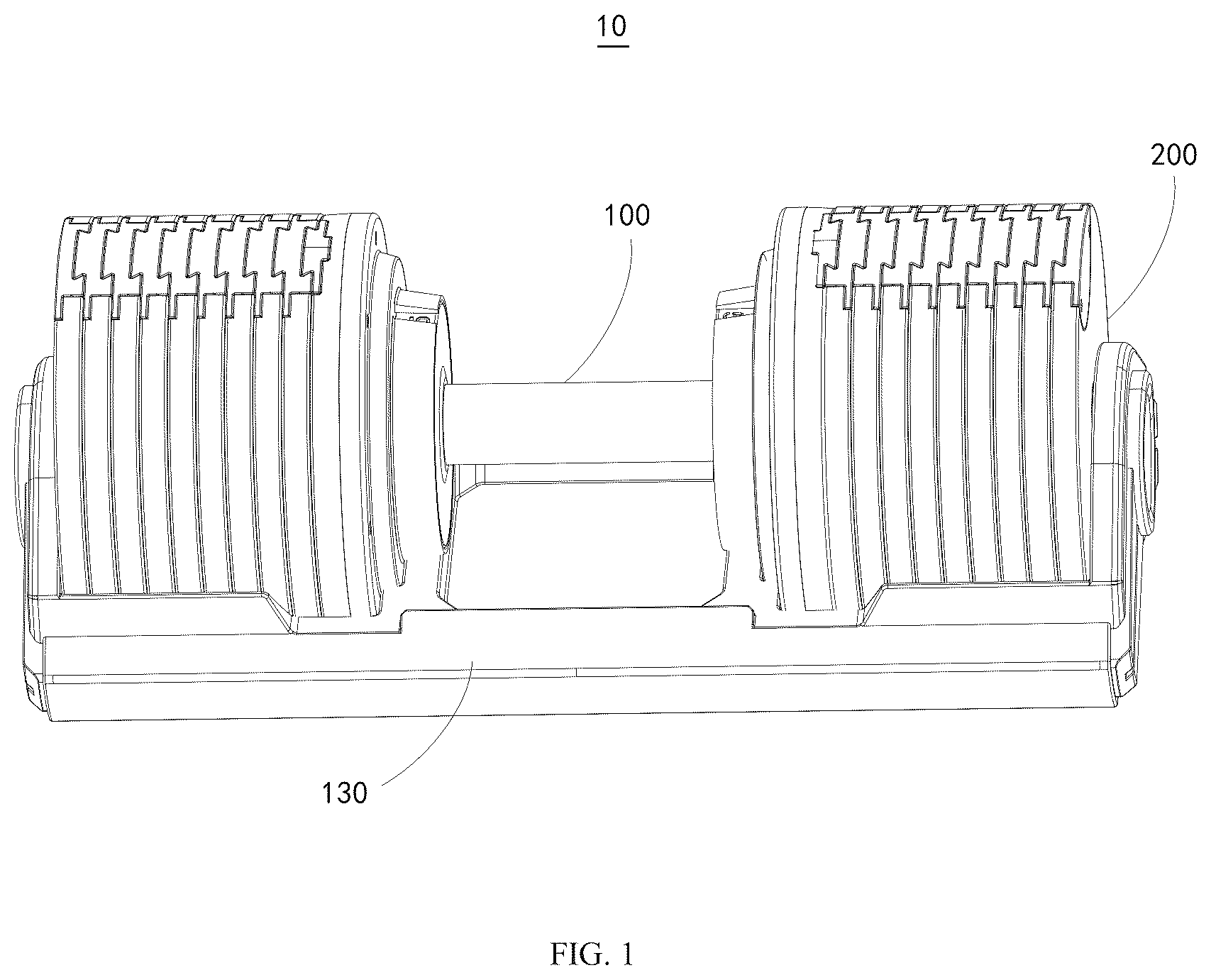 Patent US12324946 Figure 1 – Fast adjustable dumbbell