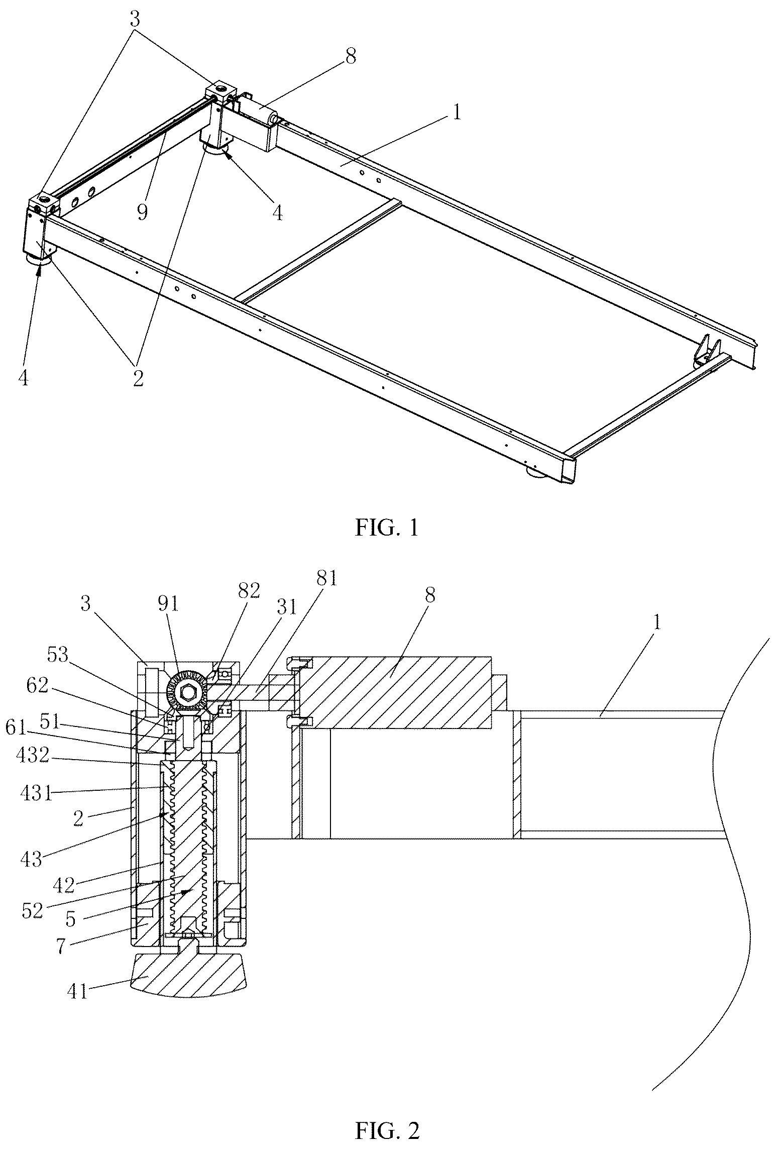 Patent US12324949 Figure 1 – Treadmill lifting base
