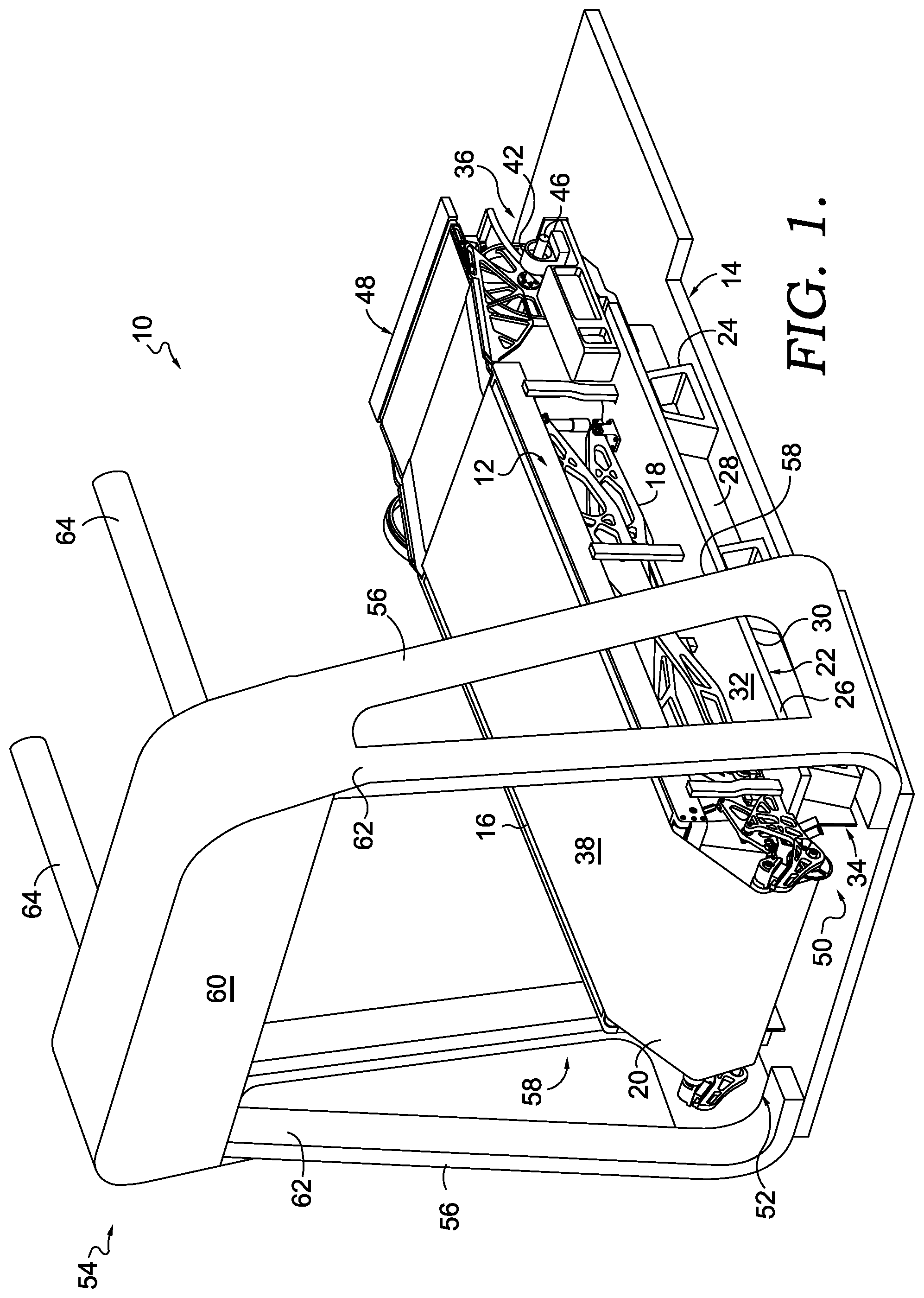 Patent US12324952 Figure 1 – Treadmill with vertically displaceable platform