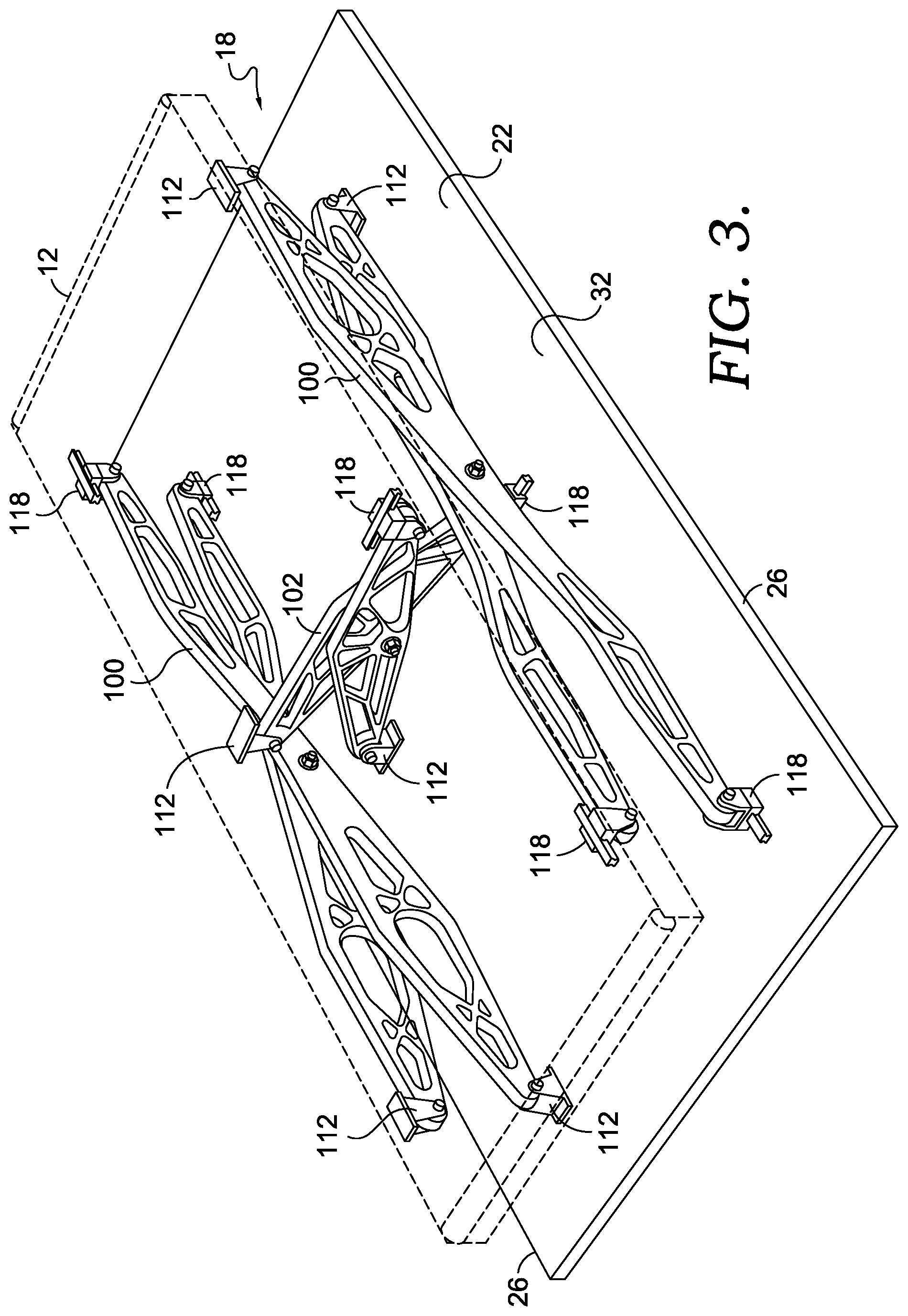 Patent US12324952 Figure 3 – Treadmill with vertically displaceable platform