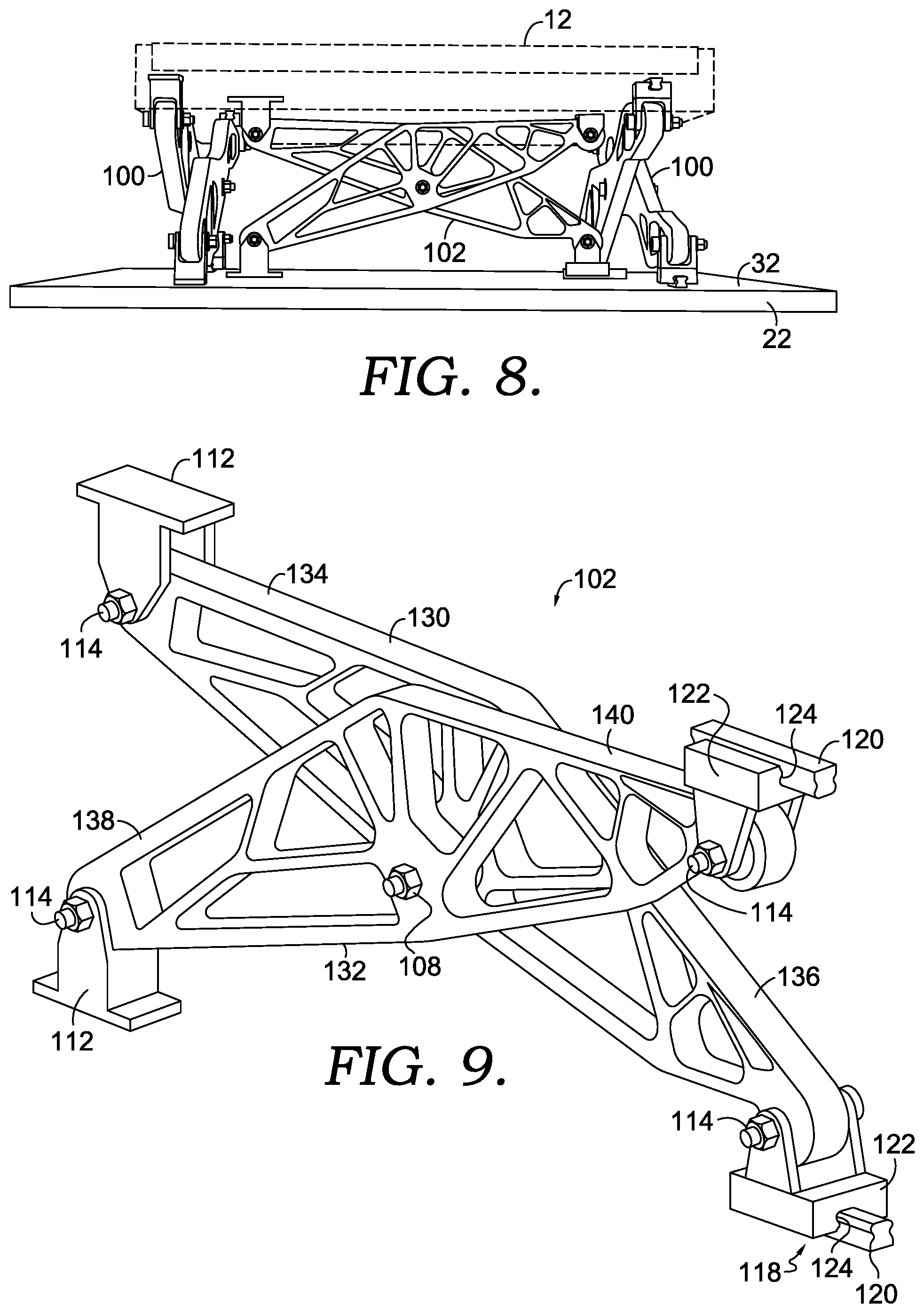 Patent US12324952 Figure 6 – Treadmill with vertically displaceable platform