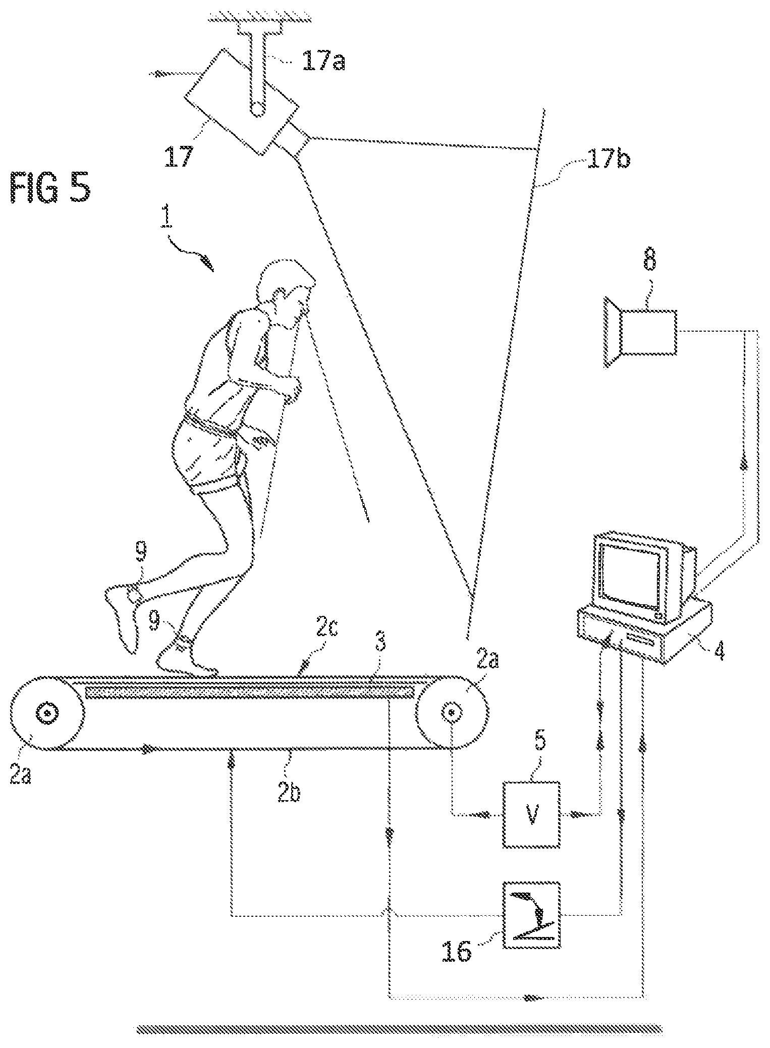Patent US12324953 Figure 4 – Treadmill arrangement with motion-adaptive virtual running environment