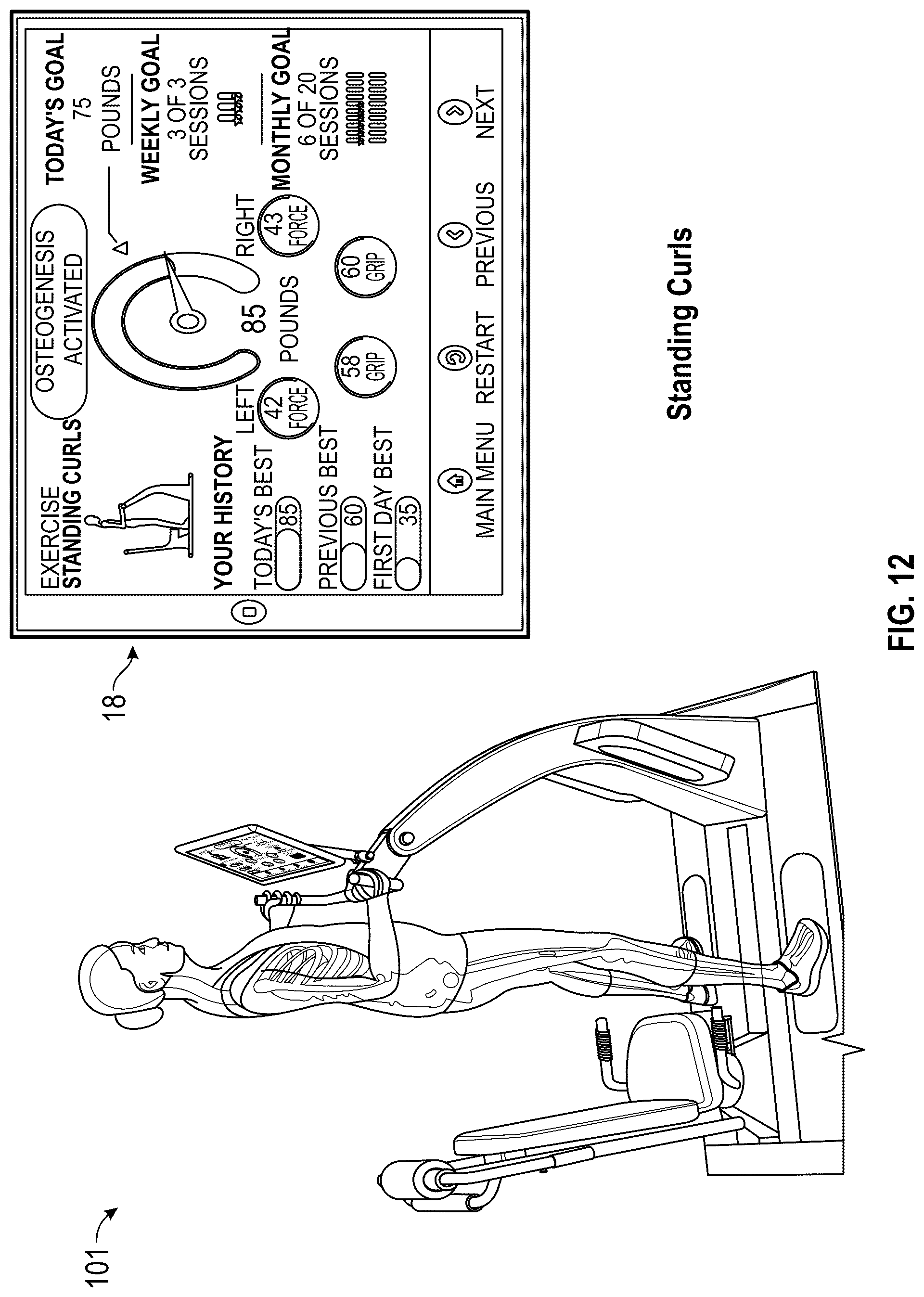 Patent US12324961 Figure 12 – Method and system for using artificial intelligence to present a user interface representing a user's progress in various domains