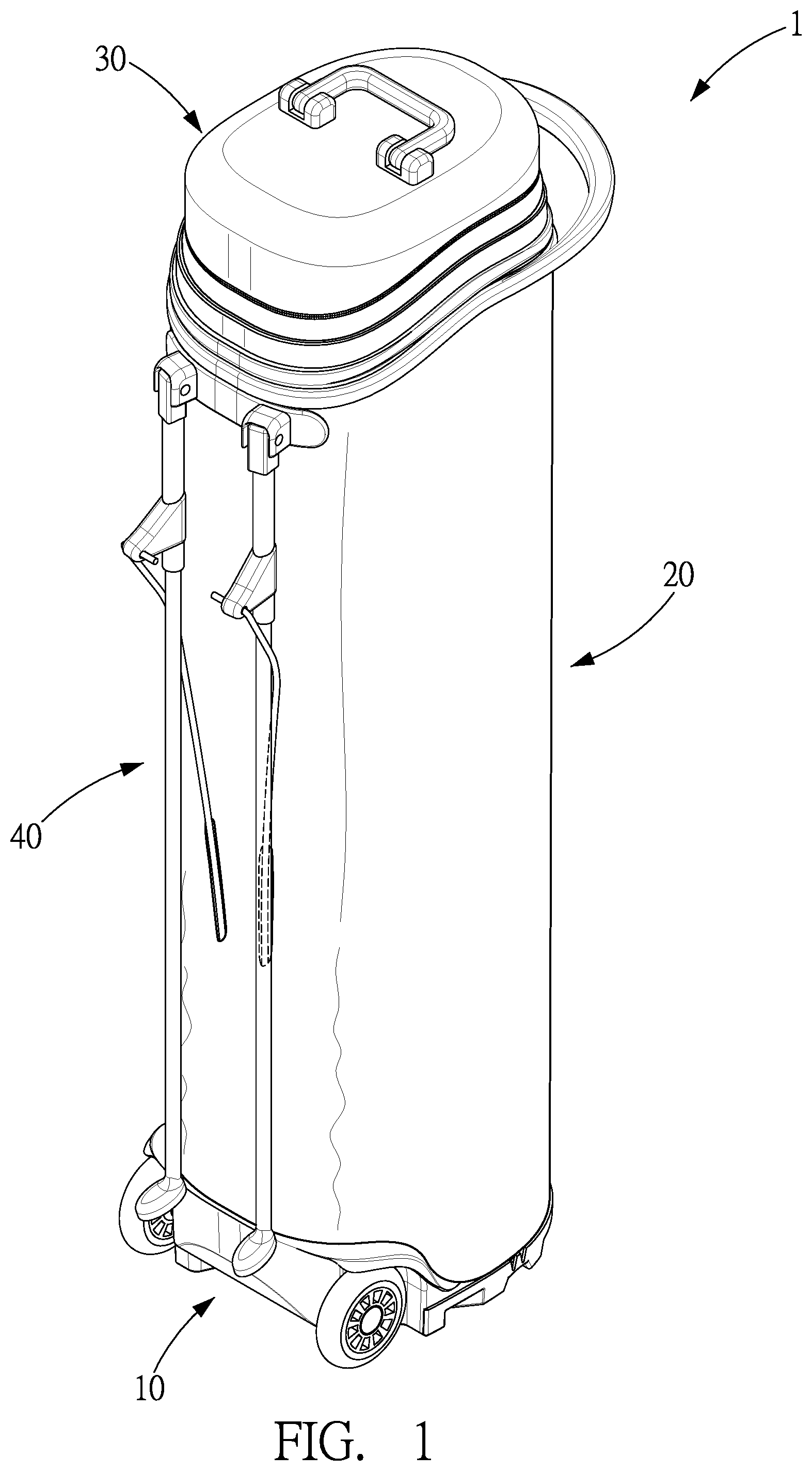 Patent US12324968 Figure 1 – Golf bag with retractable cover