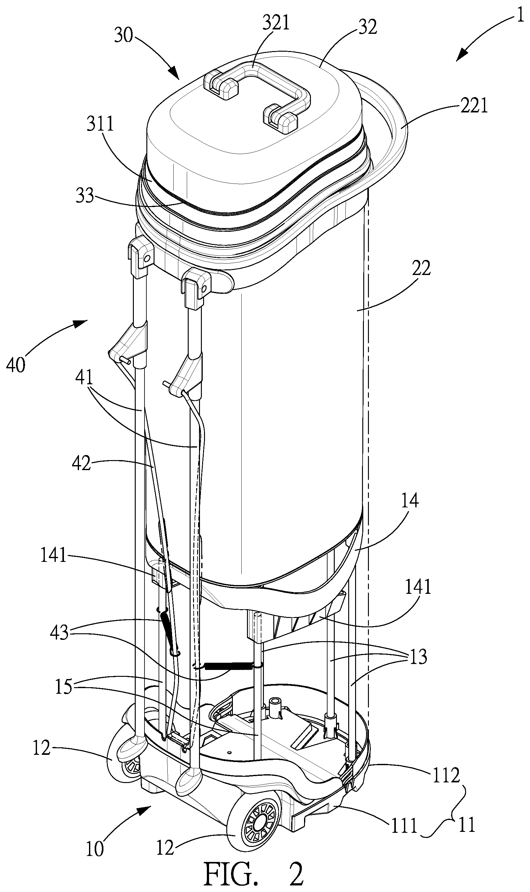Patent US12324968 Figure 2 – Golf bag with retractable cover