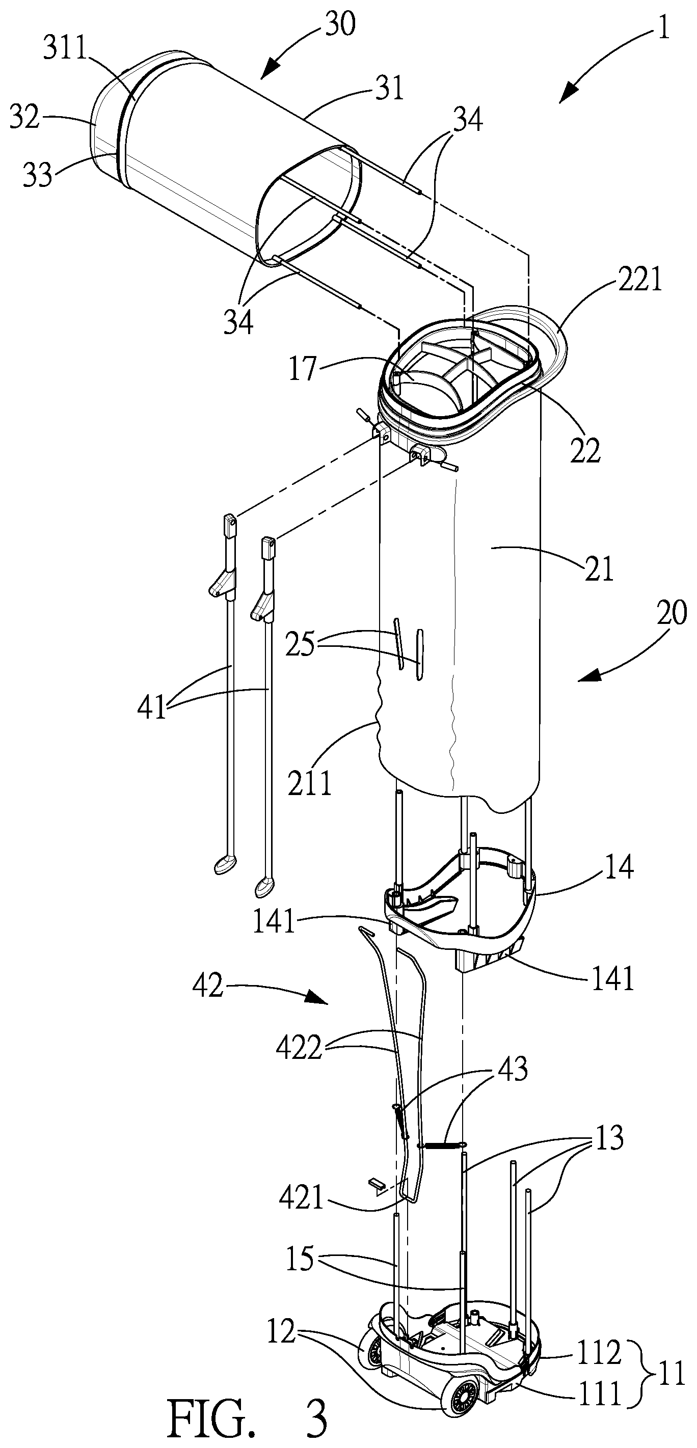Patent US12324968 Figure 3 – Golf bag with retractable cover