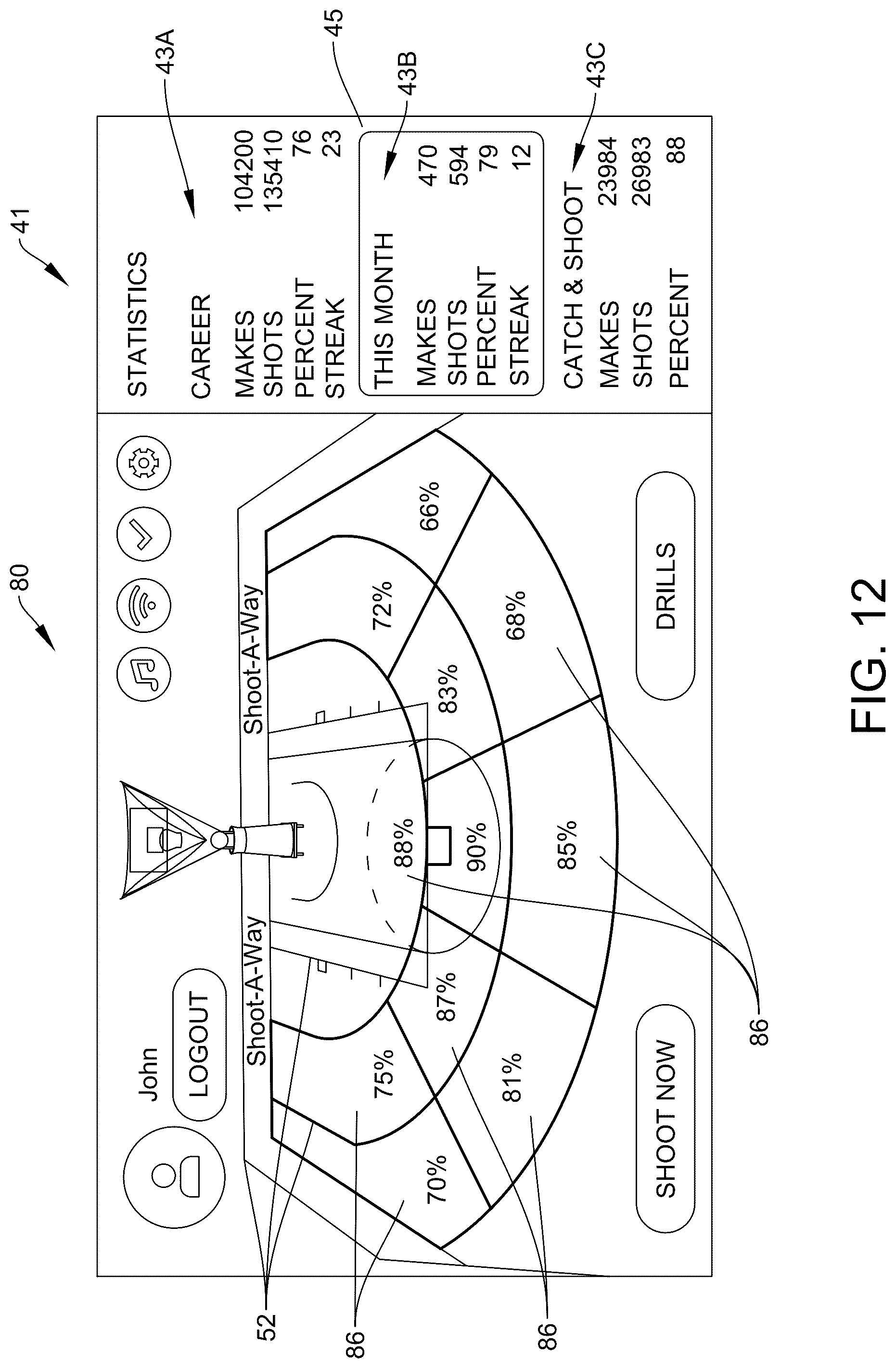 Patent US12324971 Figure 14 – Basketball practice machine, system, and method with multi-machine performance tracking