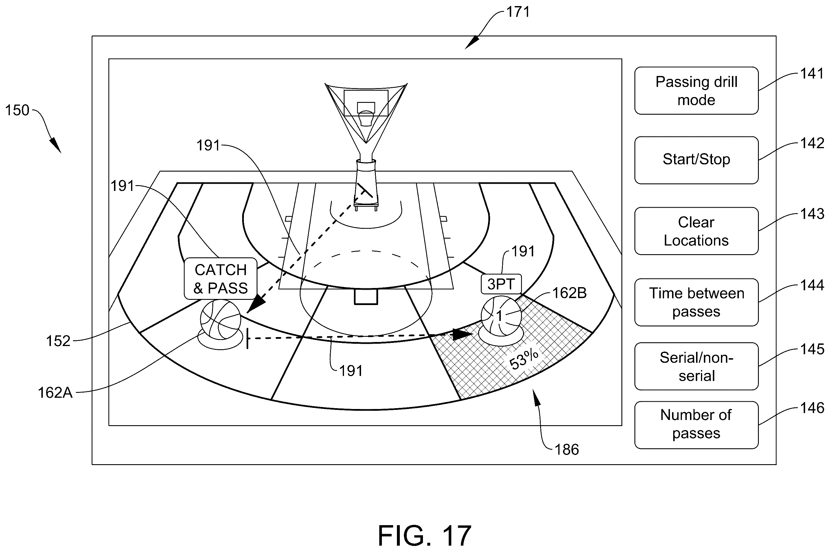 Patent US12324971 Figure 19 – Basketball practice machine, system, and method with multi-machine performance tracking