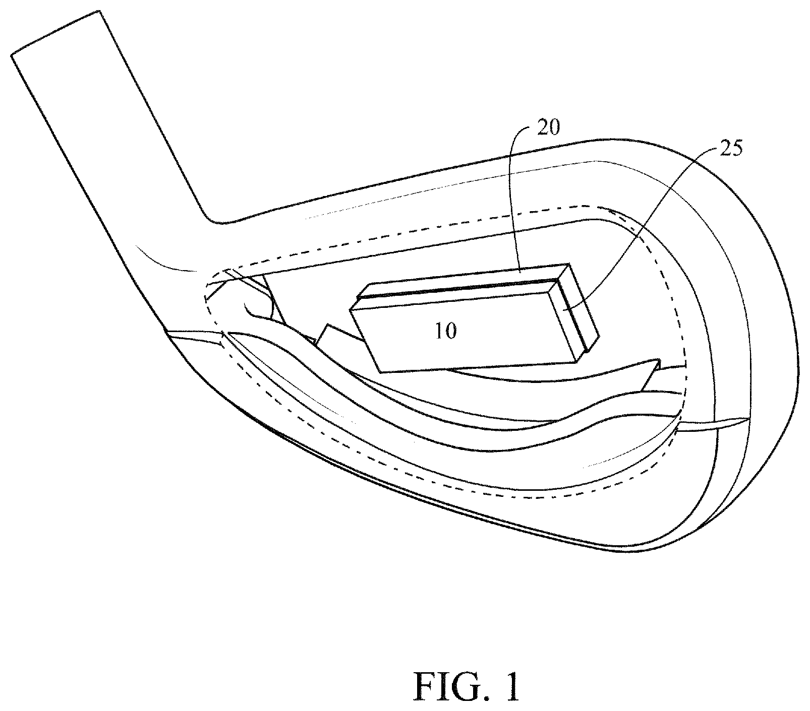 Patent US12324973 Figure 1 – Iron golf club with electrical components