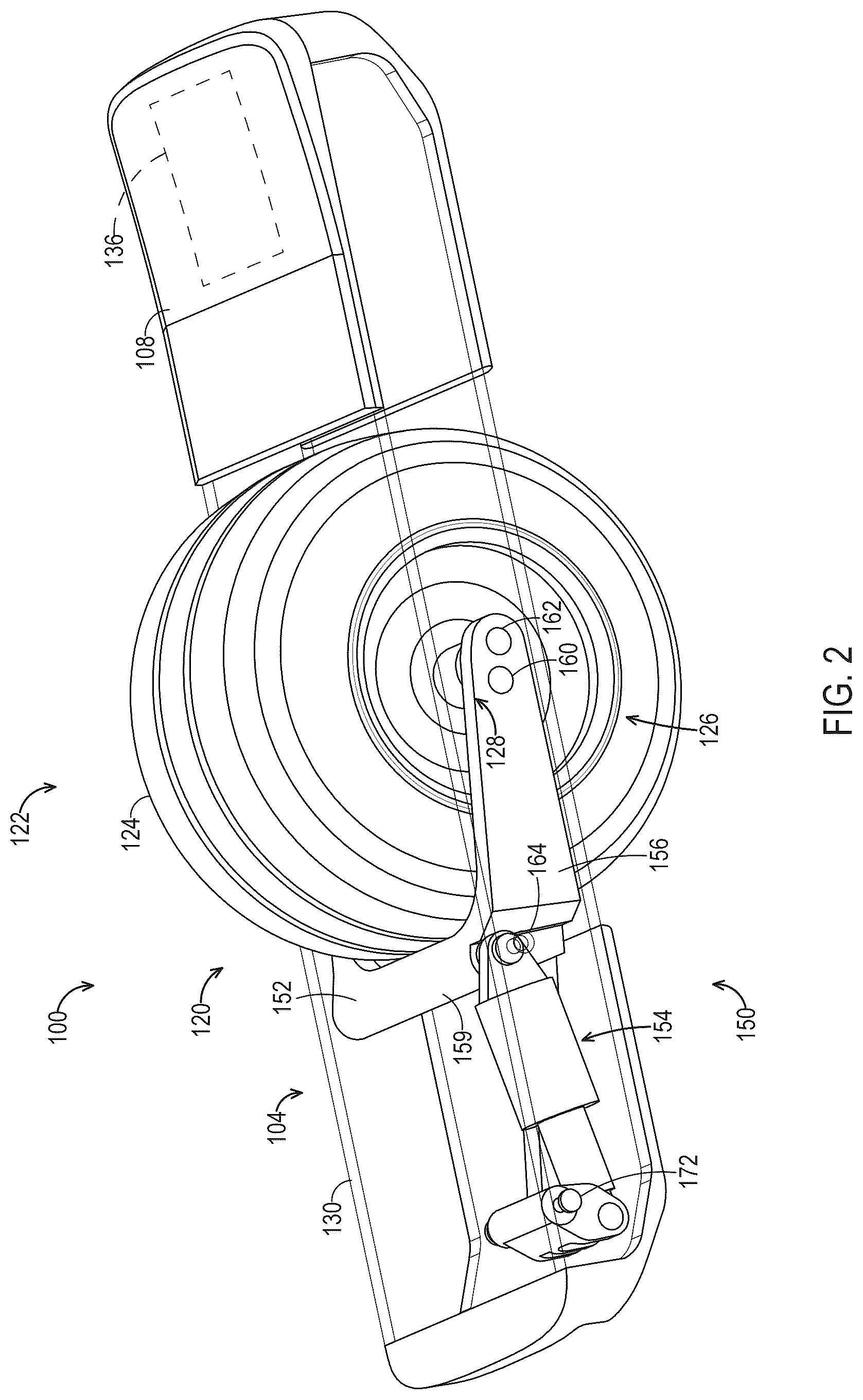 Patent US12324978 Figure 2 – Suspension systems for an electric skateboard