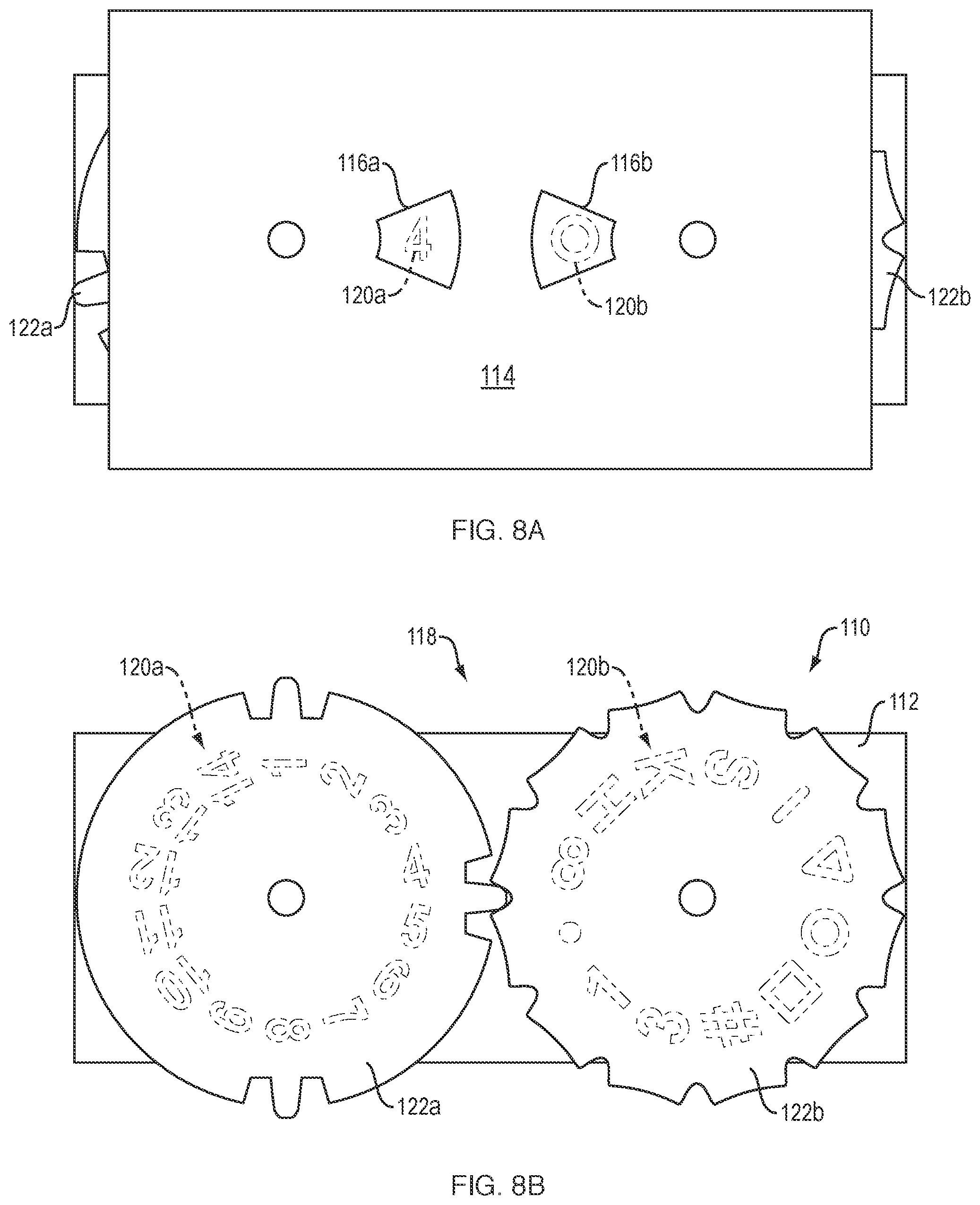 Patent US12324982 Figure 8 – Game system with gears and indicia