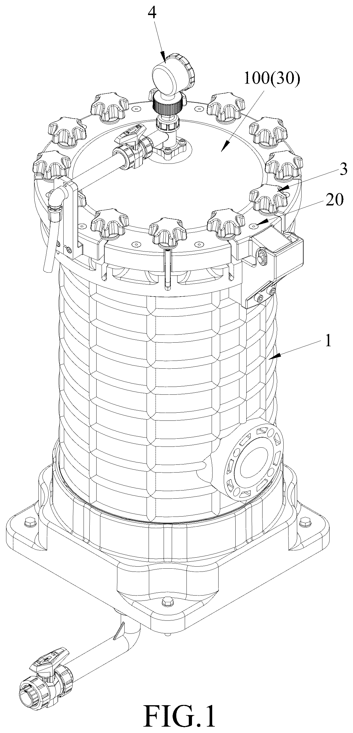 Patent US12325001 — Reinforced top cover structure for a chemical filter — Figure 1