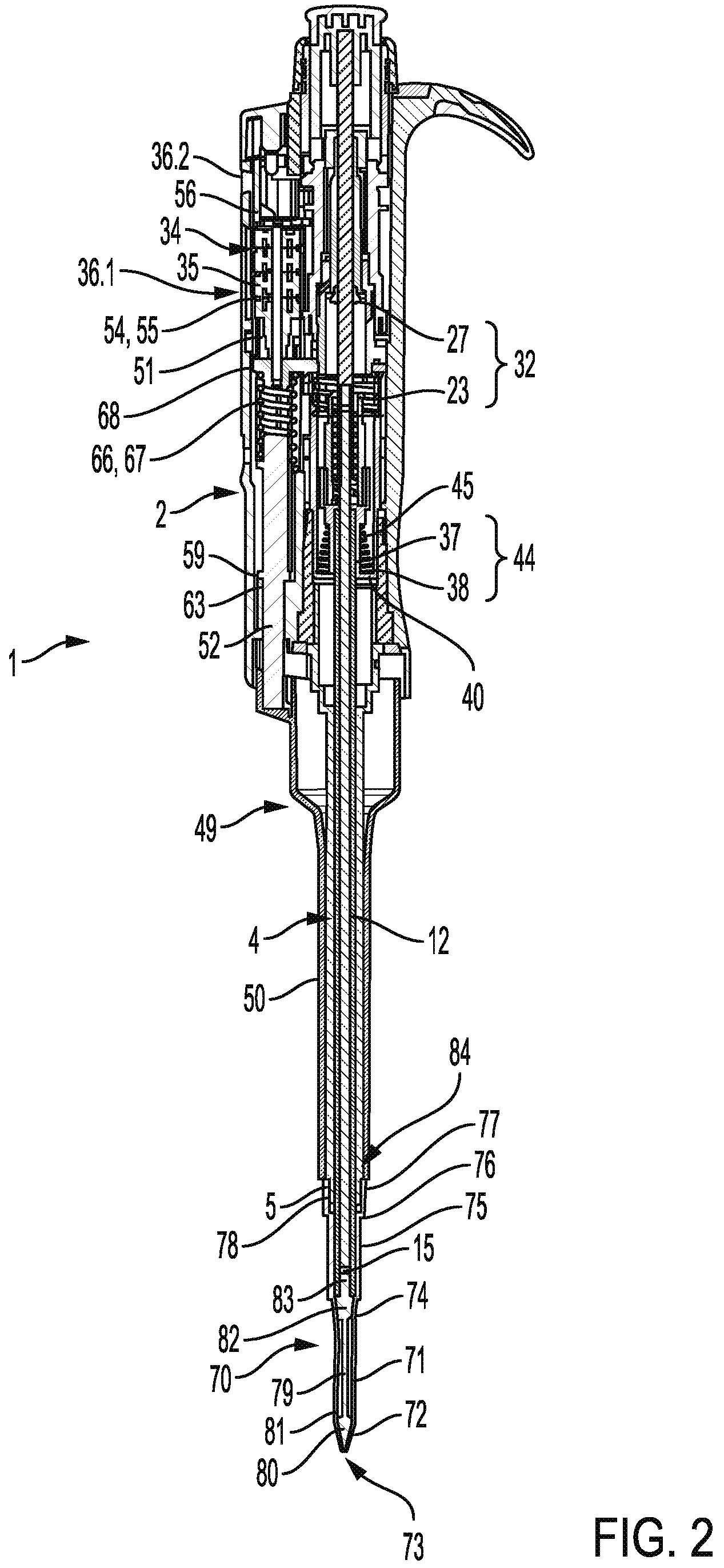 Patent US12325018 Figure 2 – Pipette for use with a pipette tip and pipette tip line comprising several pipette tips of different types for use with a pipette