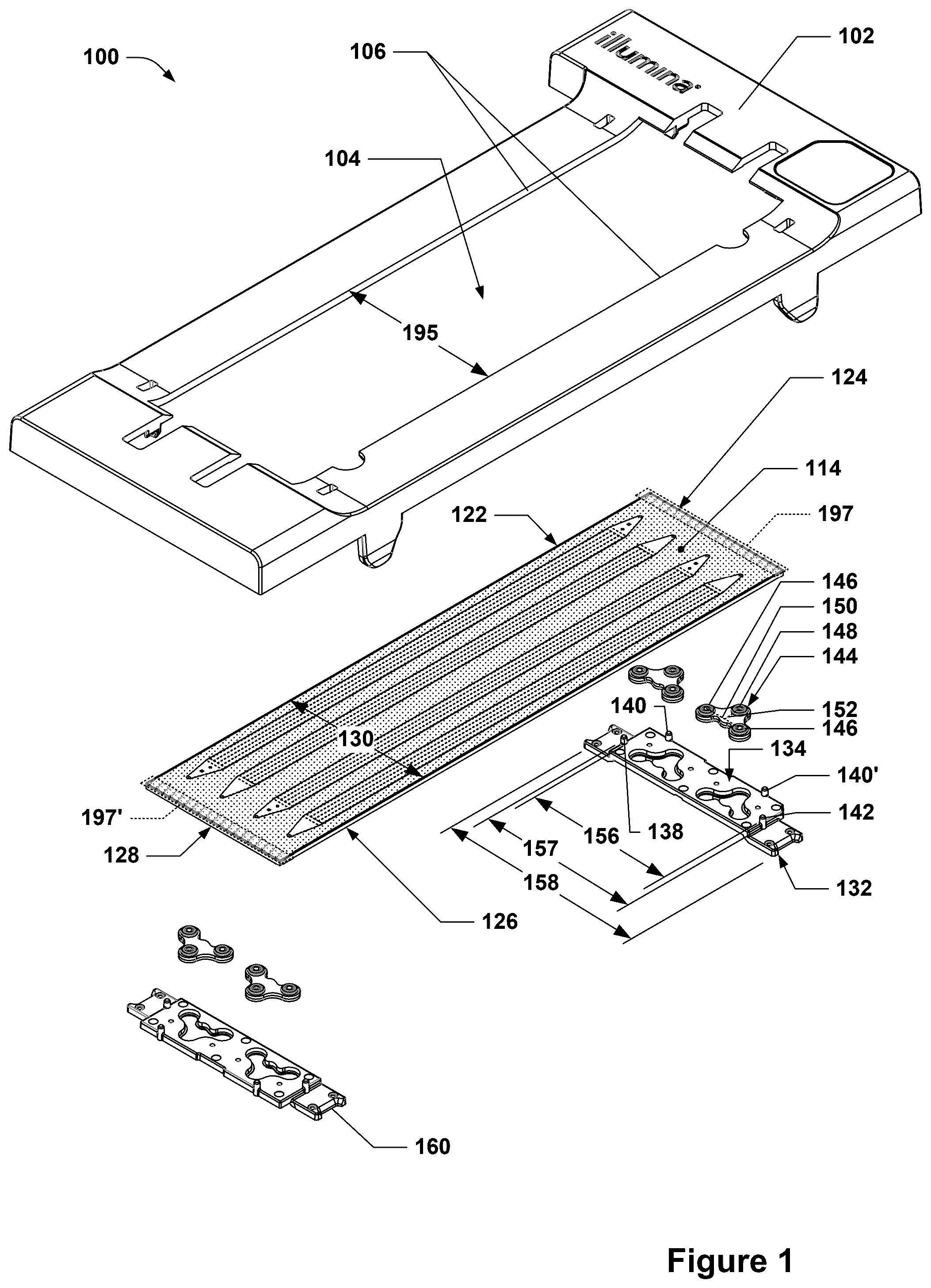 Patent US12325028 Figure 1 – Flowcell cartridge with floating bracket