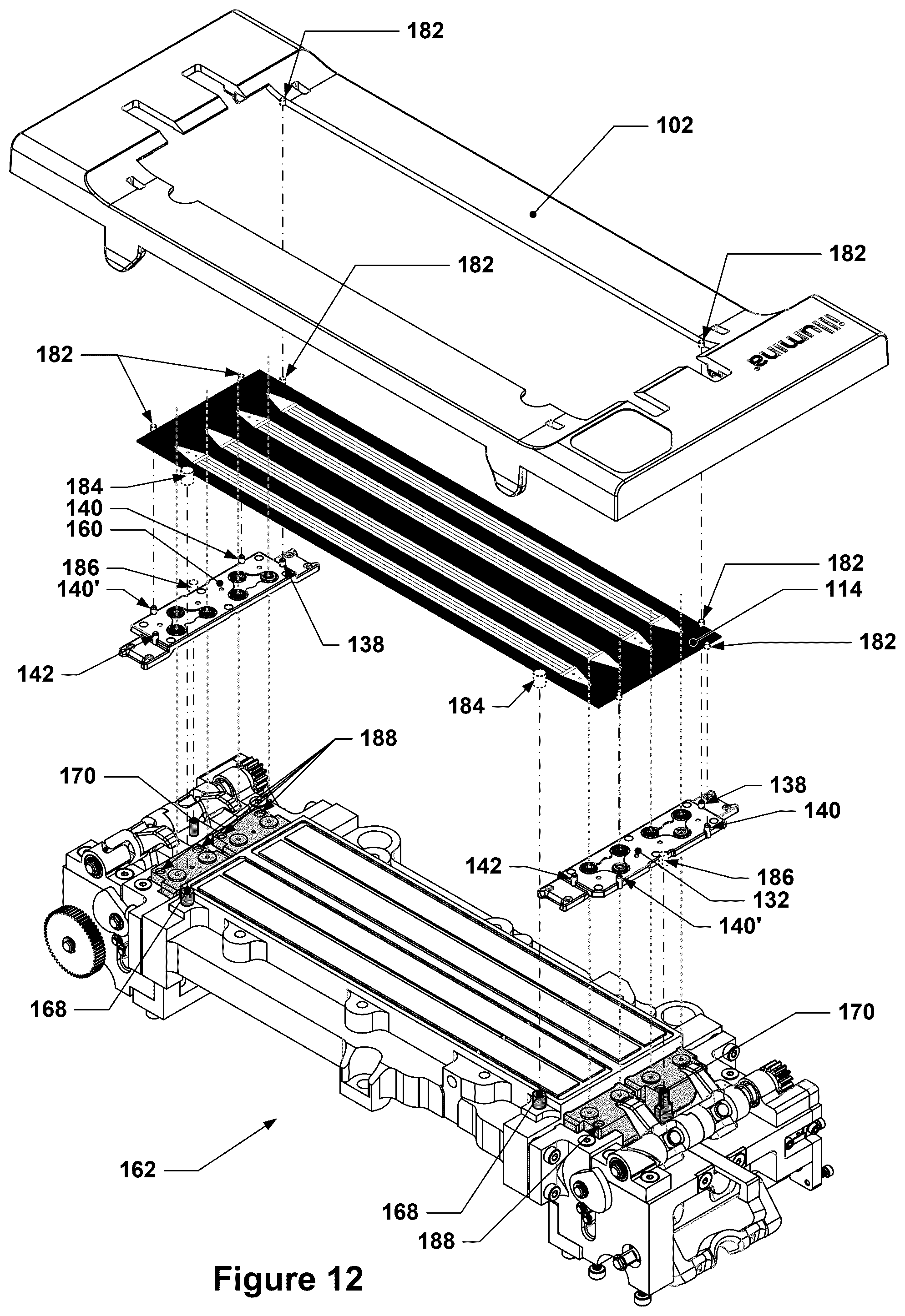 Patent US12325028 Figure 7 – Flowcell cartridge with floating bracket