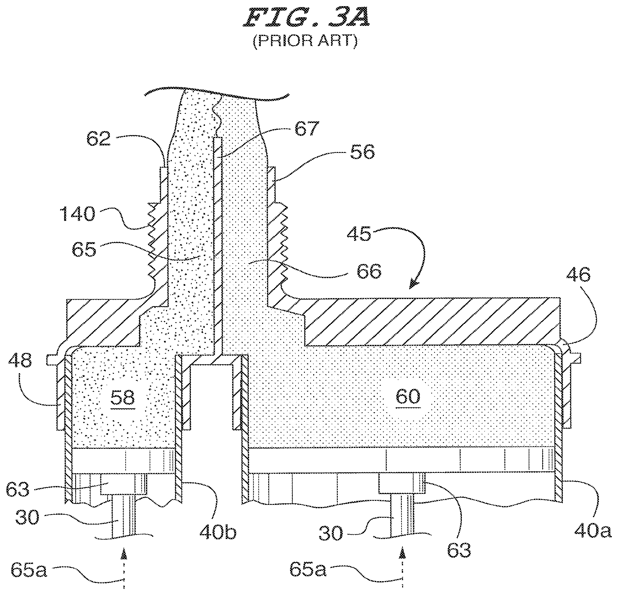 Patent US12325042 Figure 5 – Common head having an offset partition for use with multi-component dispensing tools and a tubular liner arranged for locating within the common head