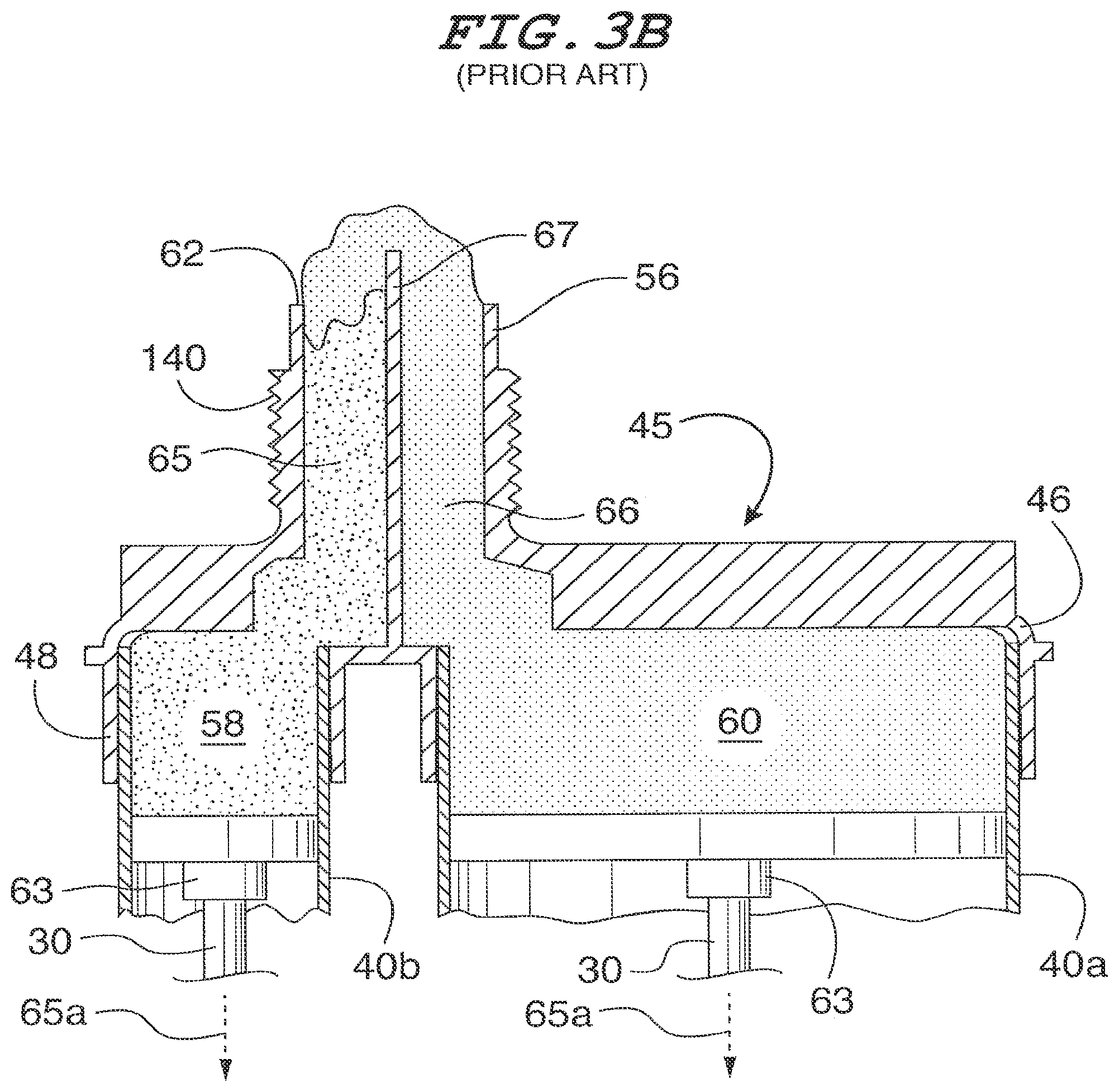 Patent US12325042 Figure 6 – Common head having an offset partition for use with multi-component dispensing tools and a tubular liner arranged for locating within the common head