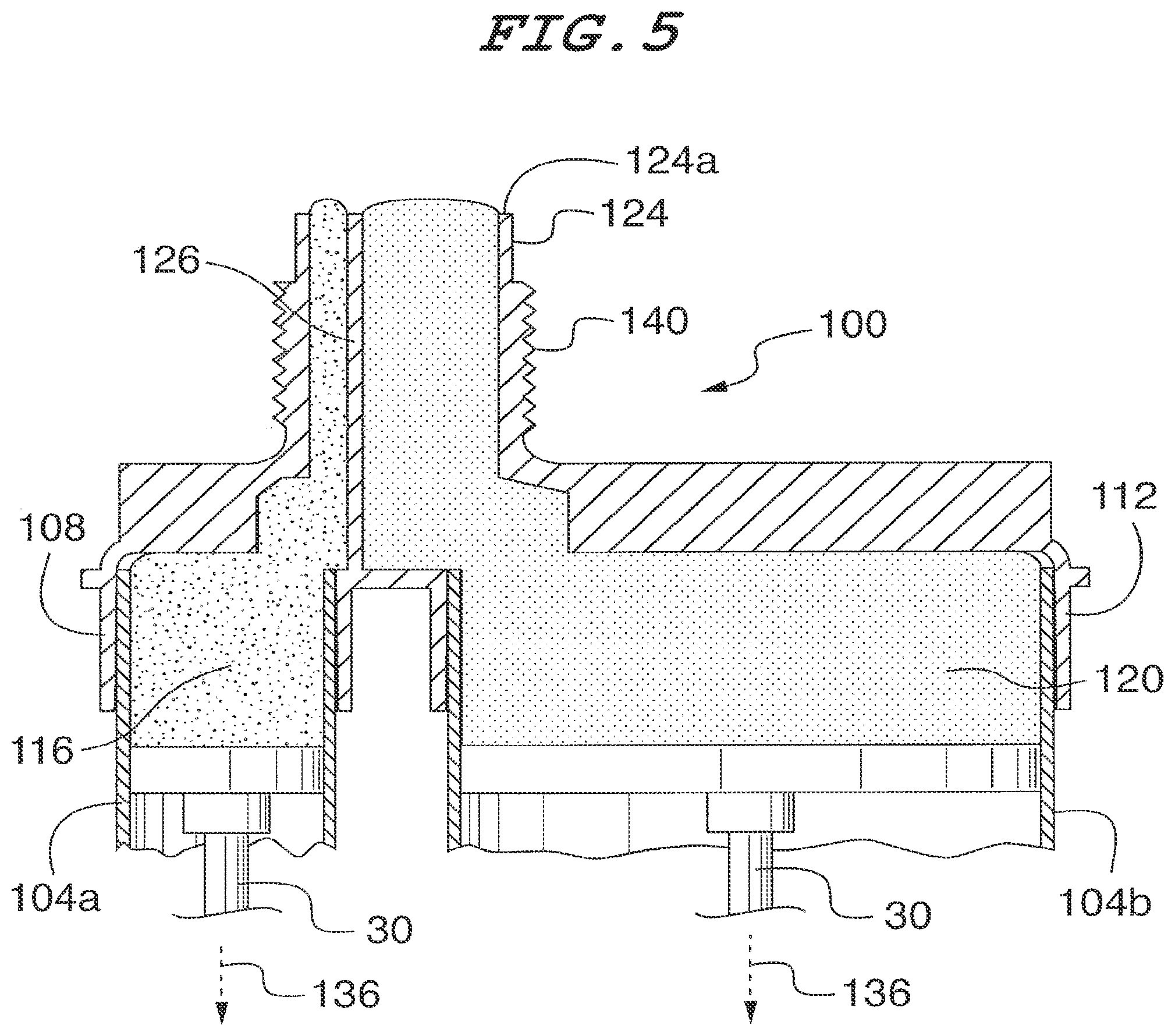 Patent US12325042 Figure 8 – Common head having an offset partition for use with multi-component dispensing tools and a tubular liner arranged for locating within the common head