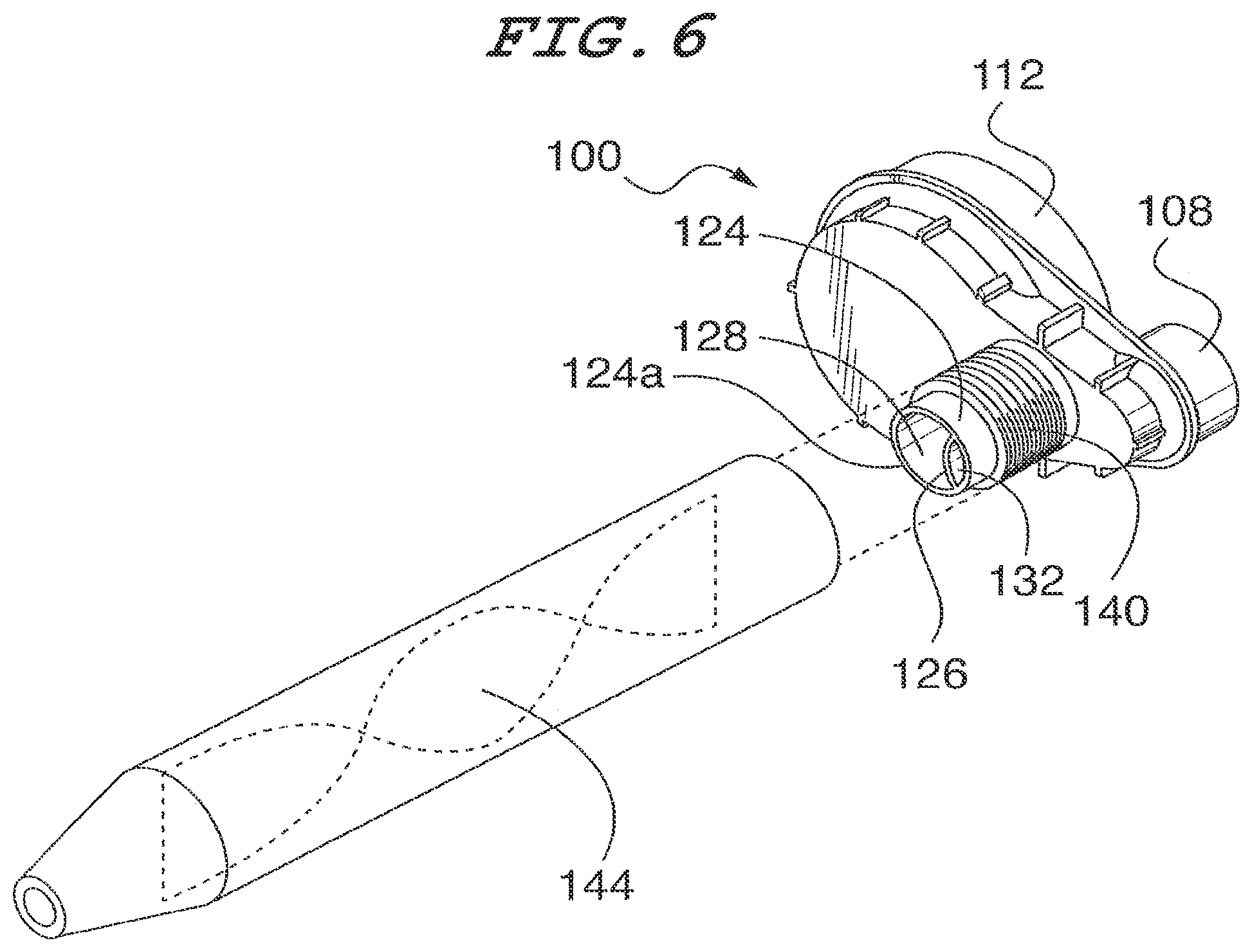 Patent US12325042 Figure 9 – Common head having an offset partition for use with multi-component dispensing tools and a tubular liner arranged for locating within the common head