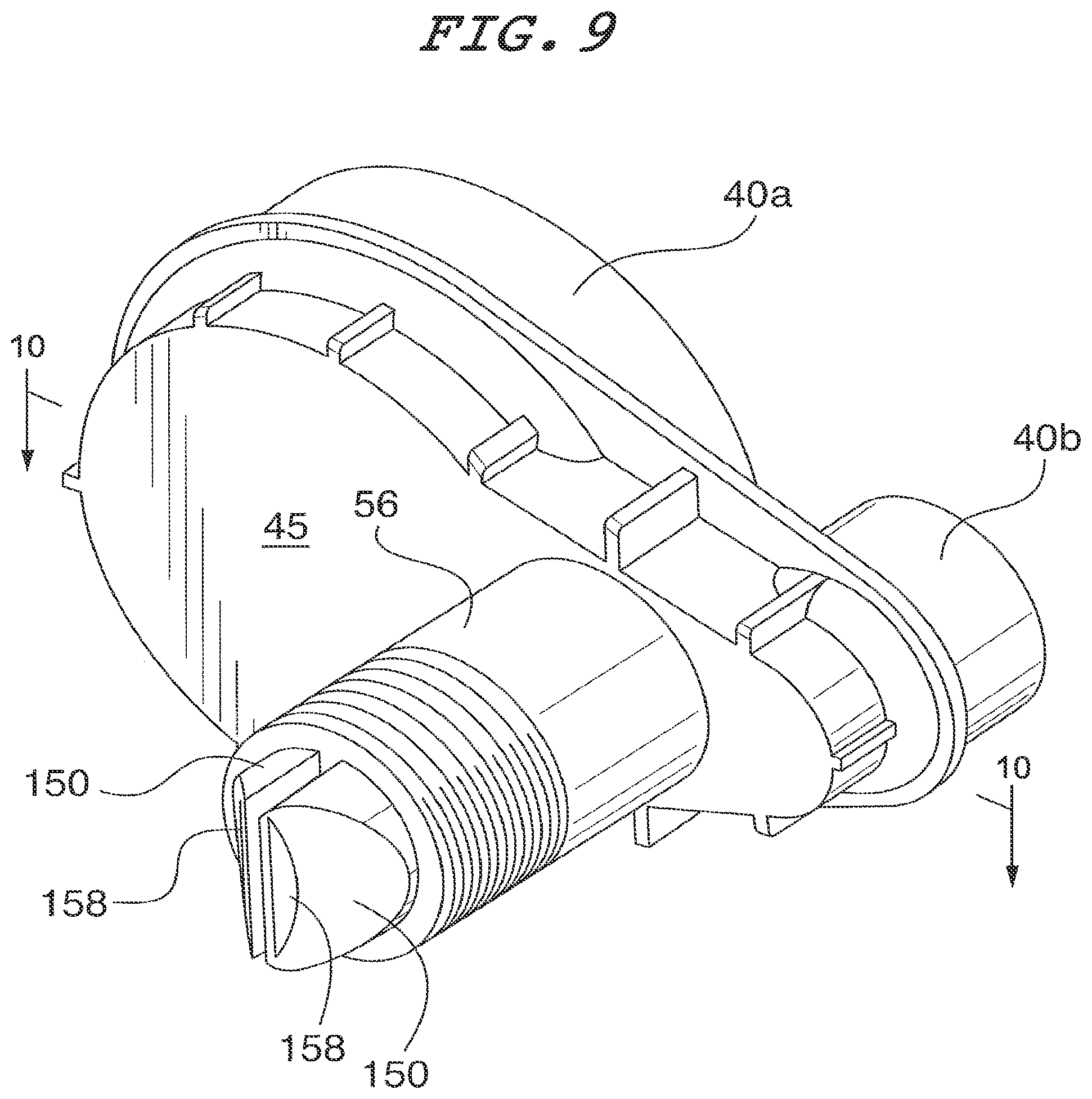 Patent US12325042 Figure 12 – Common head having an offset partition for use with multi-component dispensing tools and a tubular liner arranged for locating within the common head