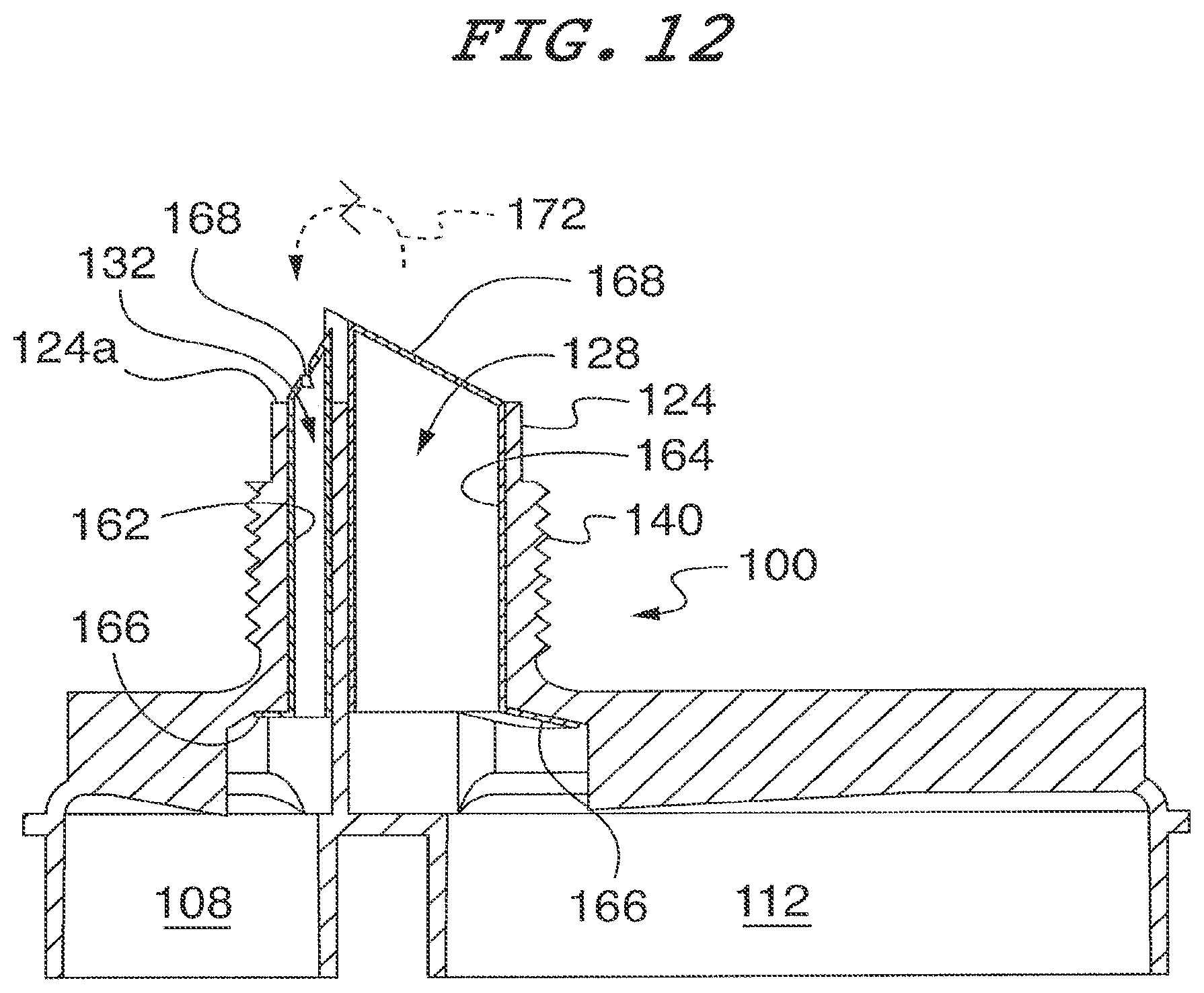 Patent US12325042 Figure 15 – Common head having an offset partition for use with multi-component dispensing tools and a tubular liner arranged for locating within the common head