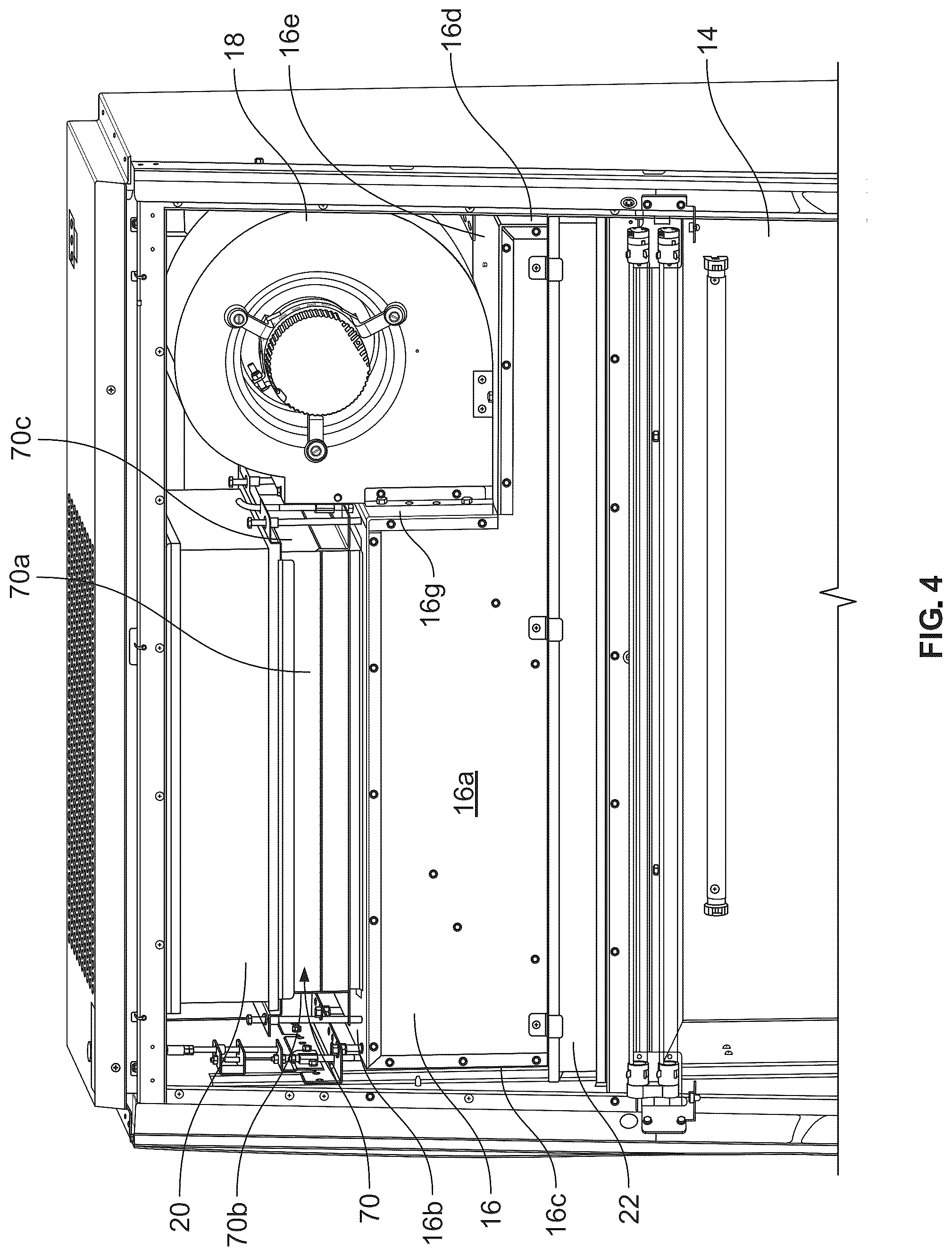 Patent US12325052 Figure 4 – Biosafety cabinet with divided plenum