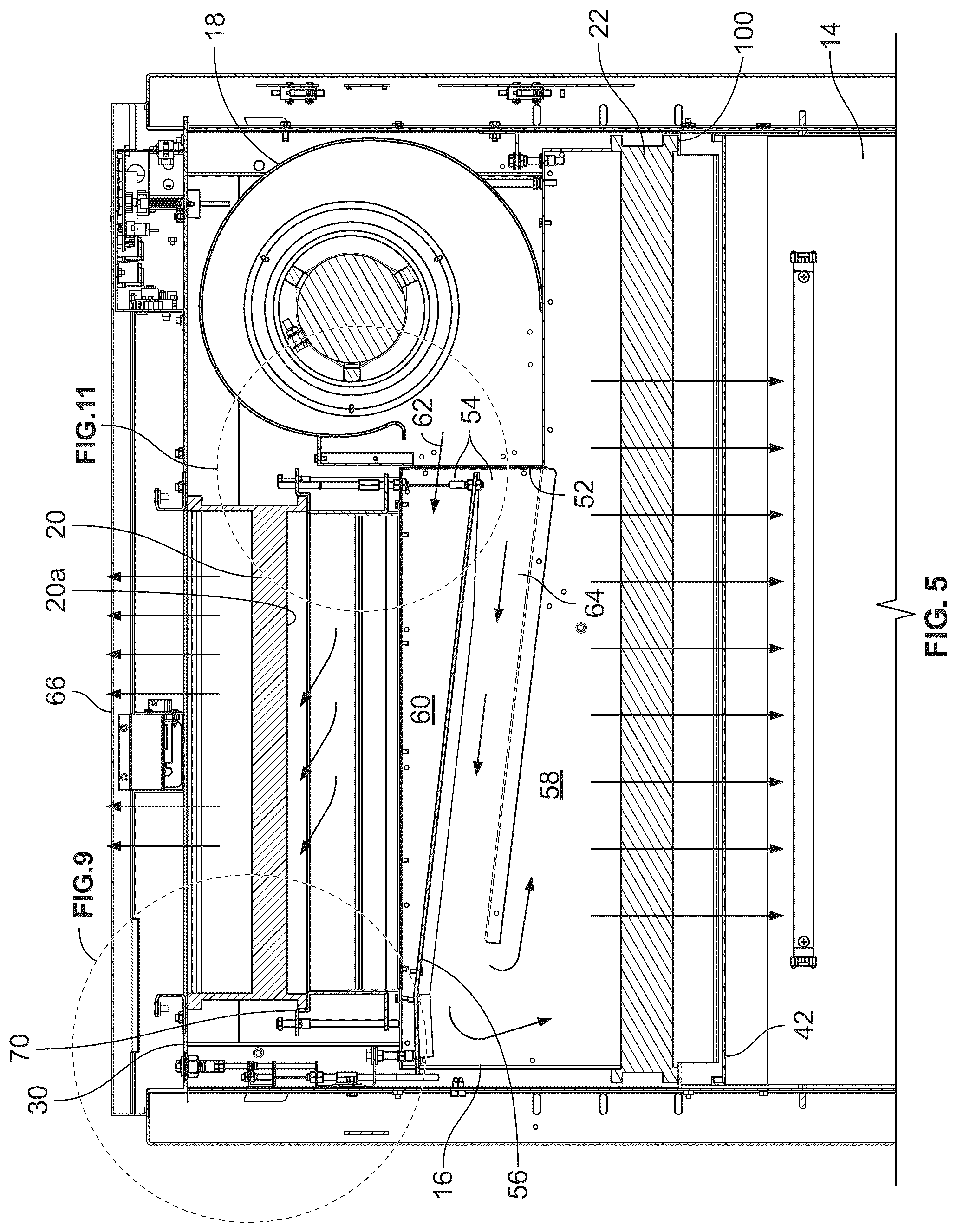 Patent US12325052 Figure 5 – Biosafety cabinet with divided plenum
